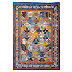 9' x 12' Bakhtiari Garden Rug, Hand-Woven in Blue, Red, and Yellow Wool