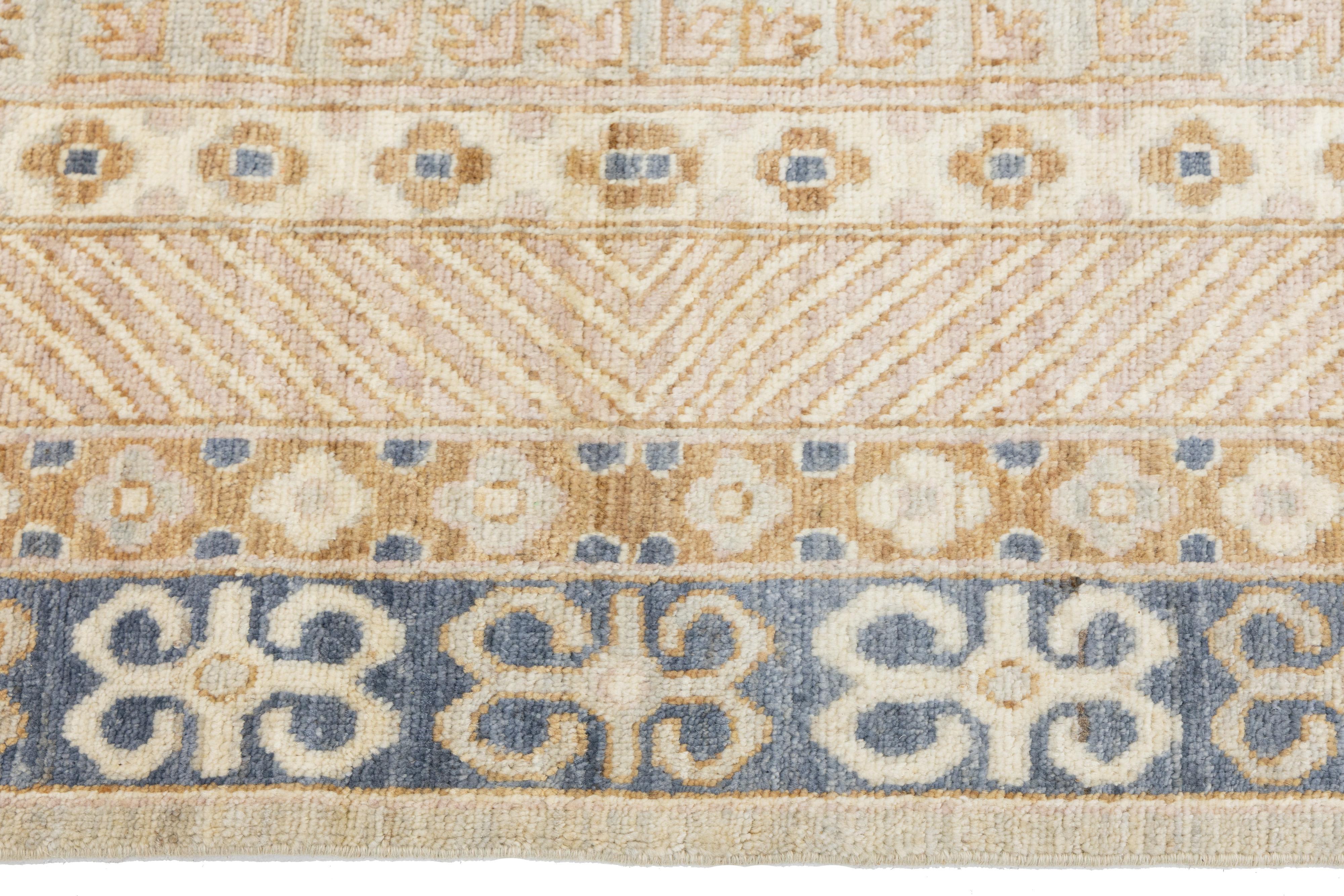 9 x 12 Zeitgenössische entworfen Khotan Stil Wolle Teppich Handmade In Light Mist Grau im Angebot 3