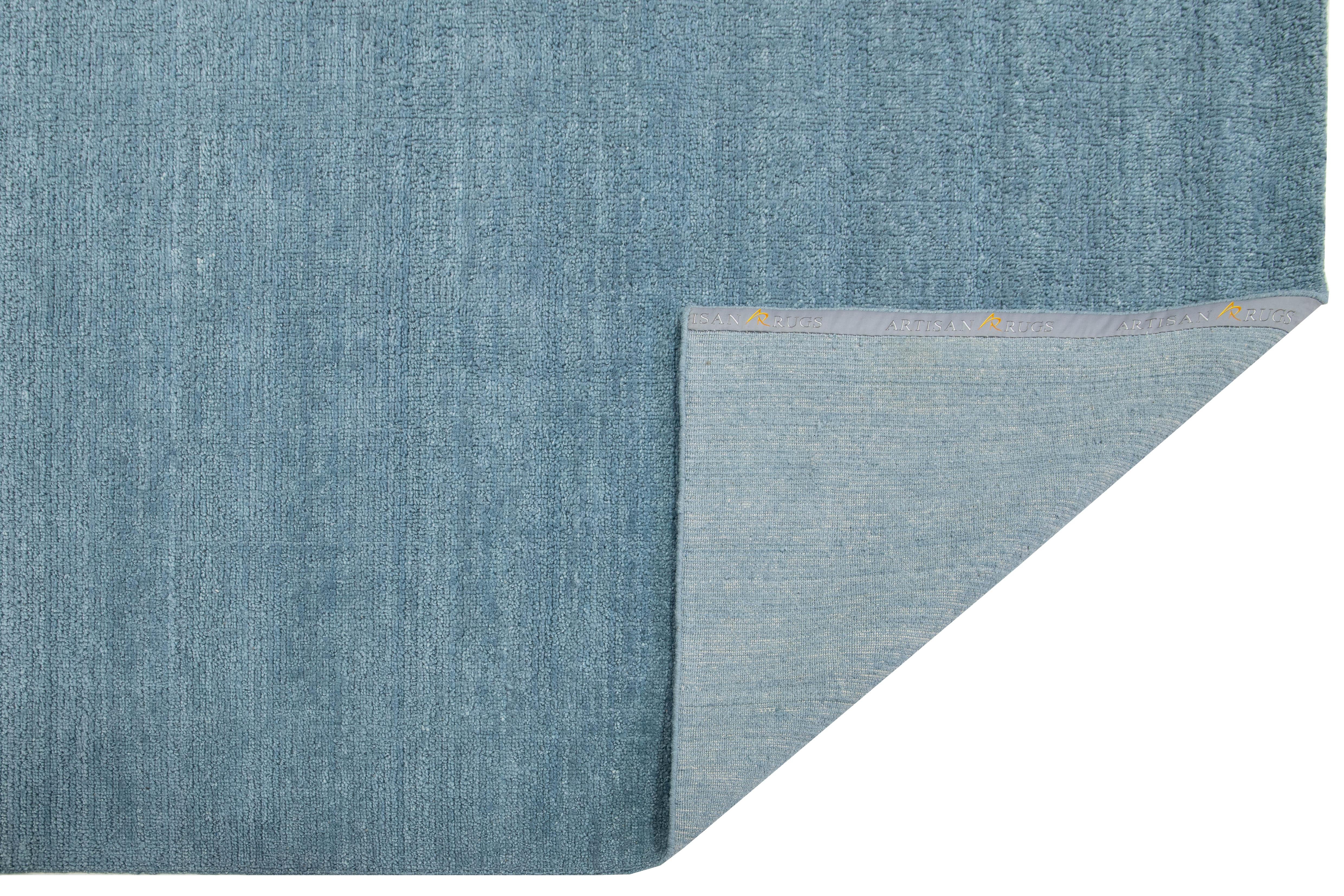 9 x 12 Alfombra contemporánea de lana azul hecha a mano en la India Moderno en venta