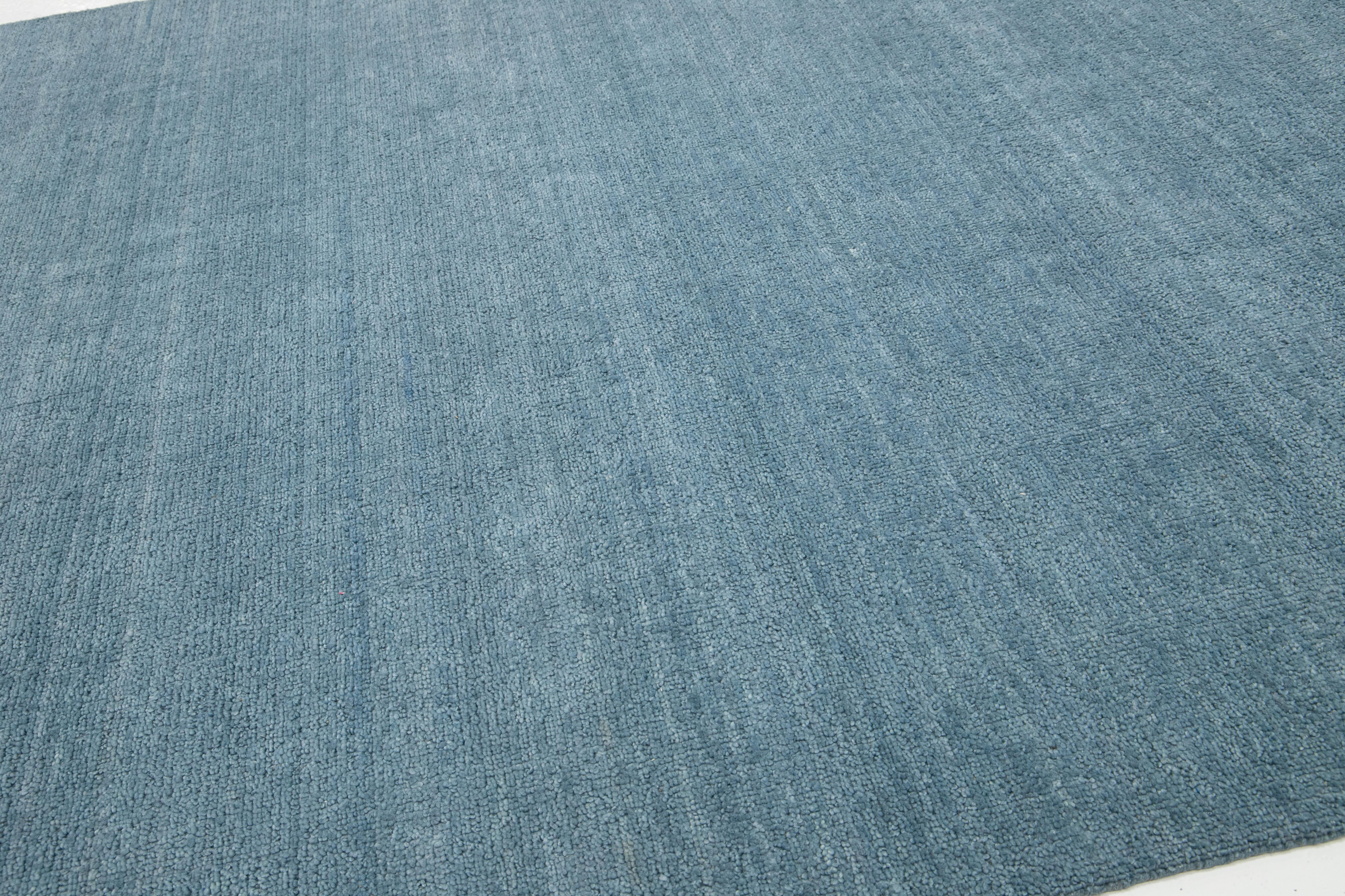 9 x 12 Alfombra contemporánea de lana azul hecha a mano en la India Anudado a mano en venta