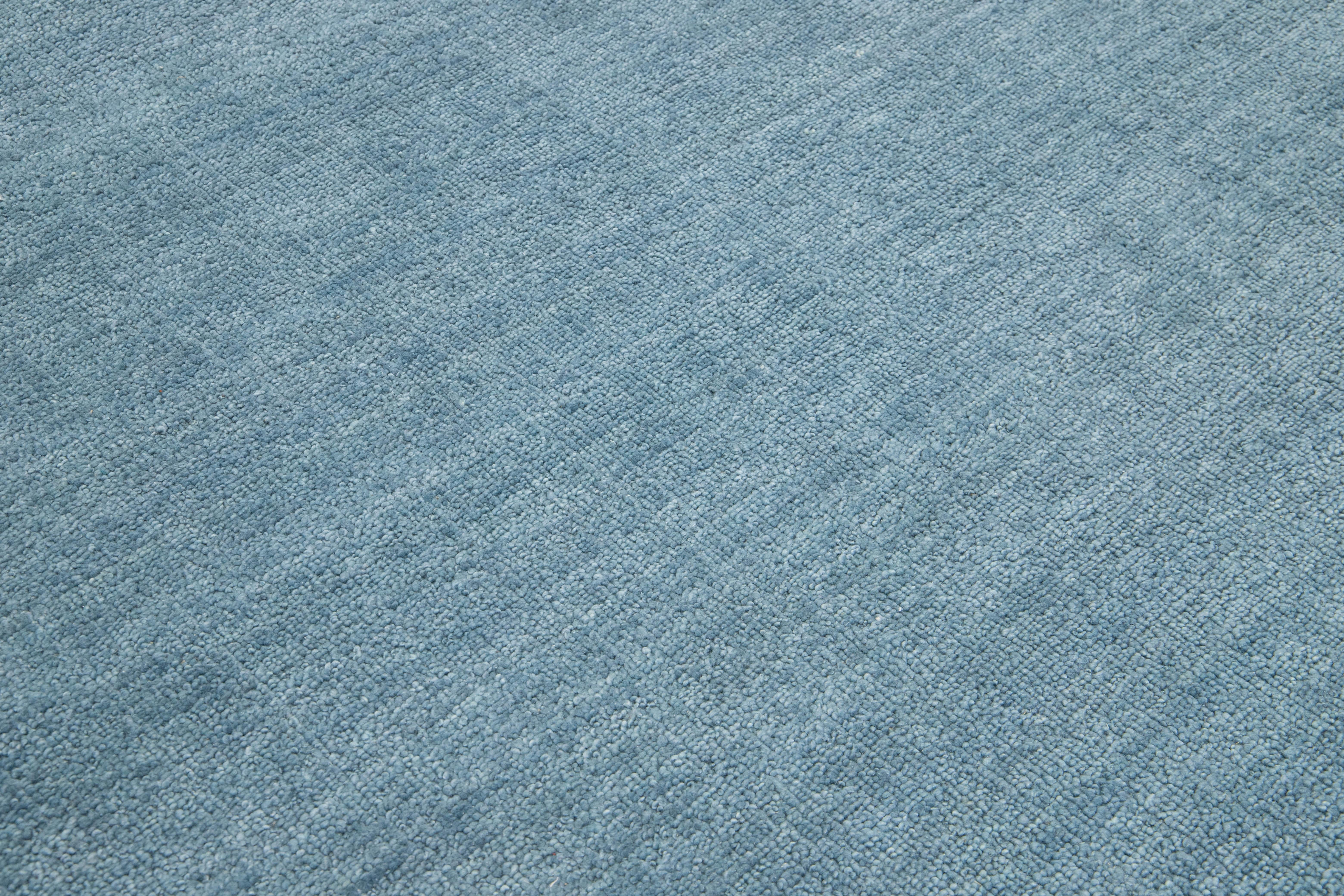 9 x 12 Alfombra contemporánea de lana azul hecha a mano en la India Lana en venta