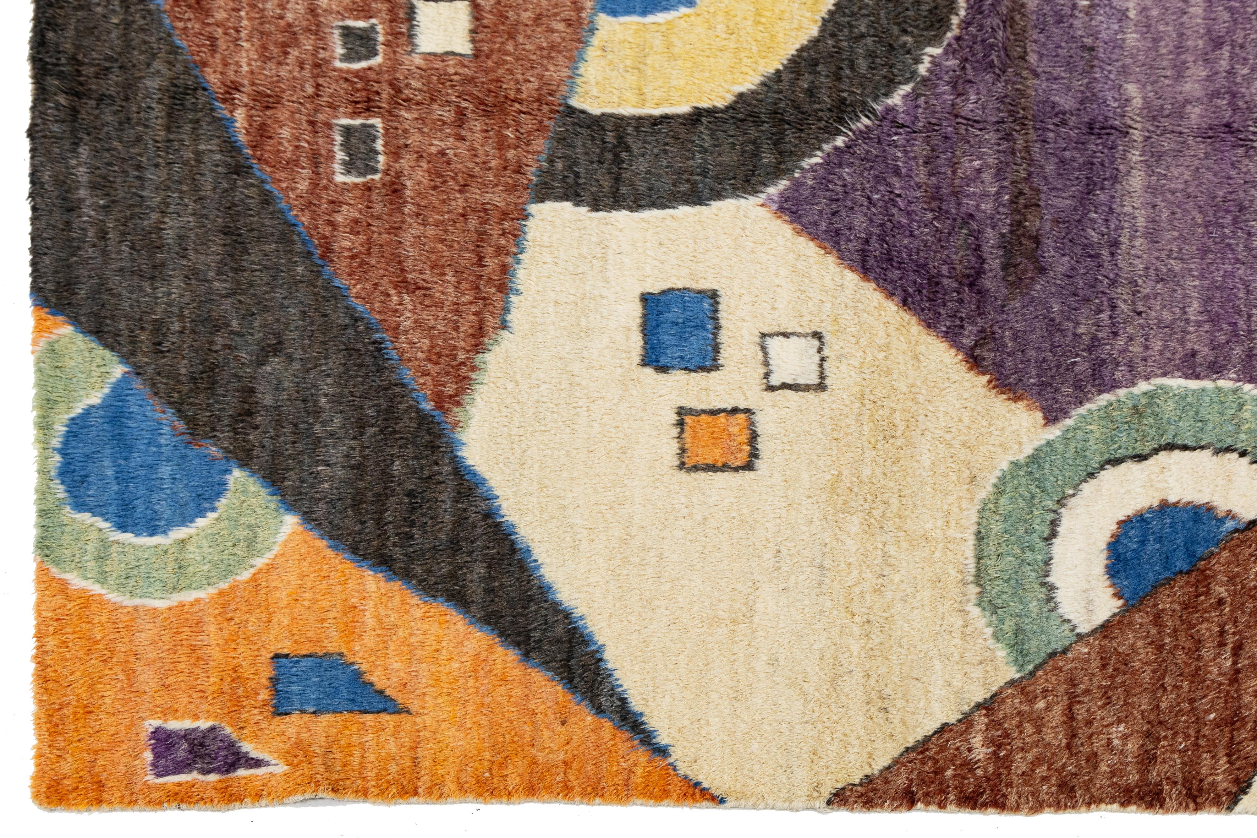 XXI secolo e contemporaneo Tappeto in lana in stile marocchino 9 x 12, multicolore e con design Art Deco in vendita