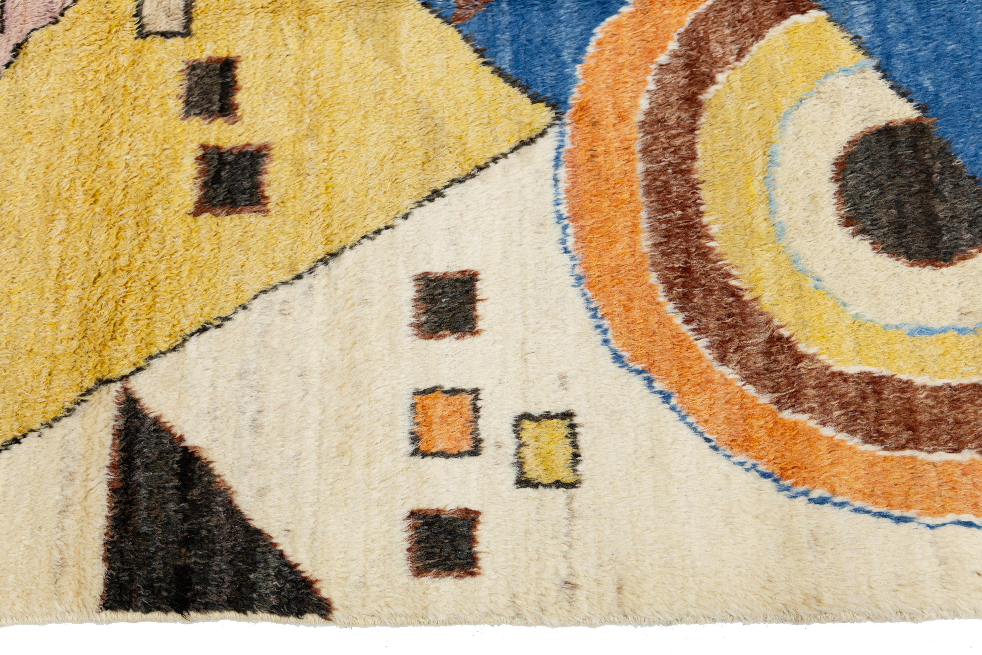 Tappeto in lana in stile marocchino 9 x 12, multicolore e con design Art Deco in vendita 1