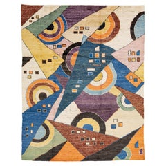 Tappeto in lana in stile marocchino 9 x 12, multicolore e con design Art Deco