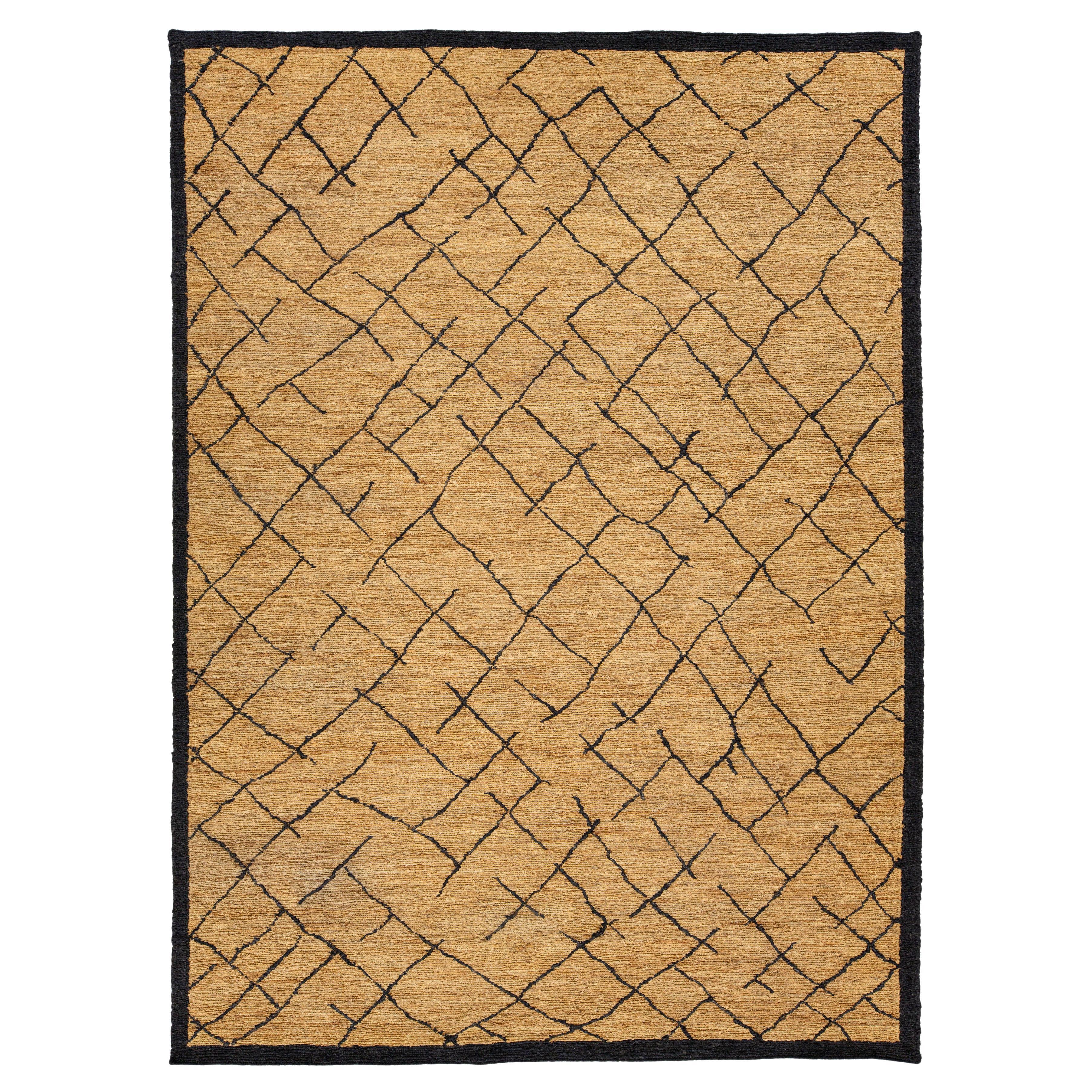 9 x 12 Contemporary Soumak Handmade Geometric Jute Rug In Tan Color