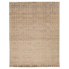 9 x 12 Contemporary Soumak Tan Wool And Jute Rug Handmade Geometric
