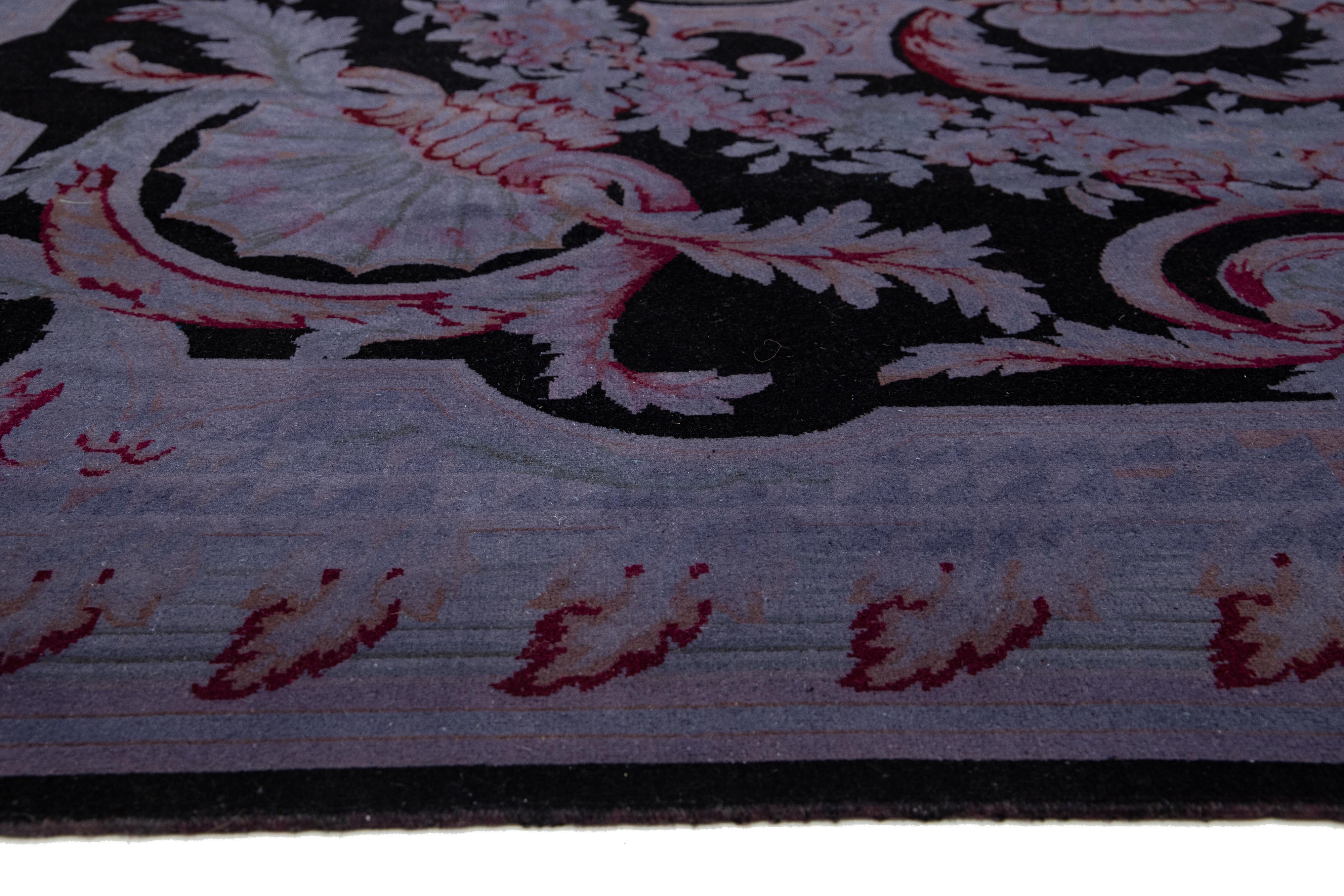 Hand-Knotted 9 x 12 Designed Persian Overdyed Wool Rug In Light purple For Sale