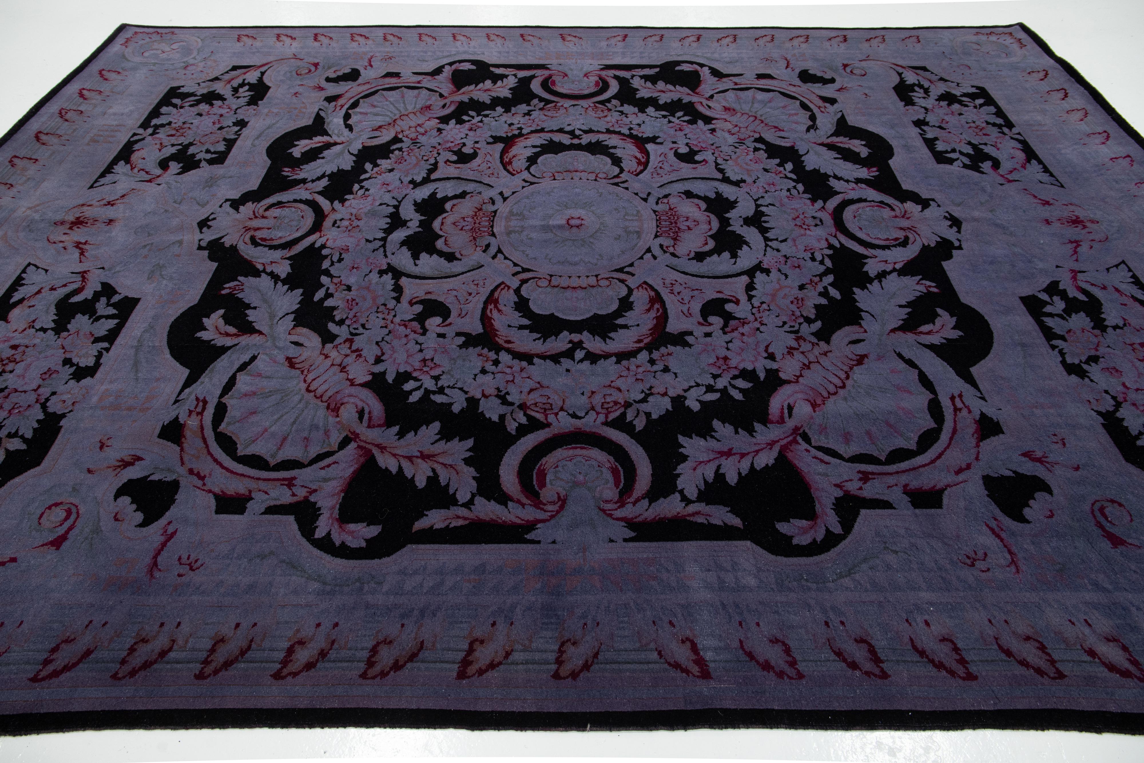 Contemporary 9 x 12 Designed Persian Overdyed Wool Rug In Light purple For Sale