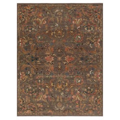 9' x 12' Hand-Knotted Indian Wool Rug with Regal Floral Vine Design in Charcoal