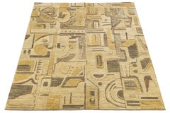 9 x 12 Alfombra Cubista Abstracta Moderna de Lana Anudada a Mano - Ocre Terroso y Piedra