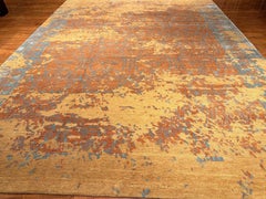 9' x 12' Hand-Knotted Nepalese Wool and Silk Rug in Burnt Amber and Silver Distr