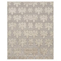 9' x 12' Hand-Knotted Nepalese Wool & Silk Rug with Luxe Damask Pattern in Grey