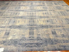9' x 12' Hand-Knotted Wool and Silk Bouvet Rug in Soft Blue and Neutral Tones