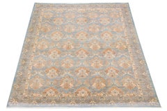 9 x 12 Handmade Modern Designed Oushak Style Blue Wool Rug