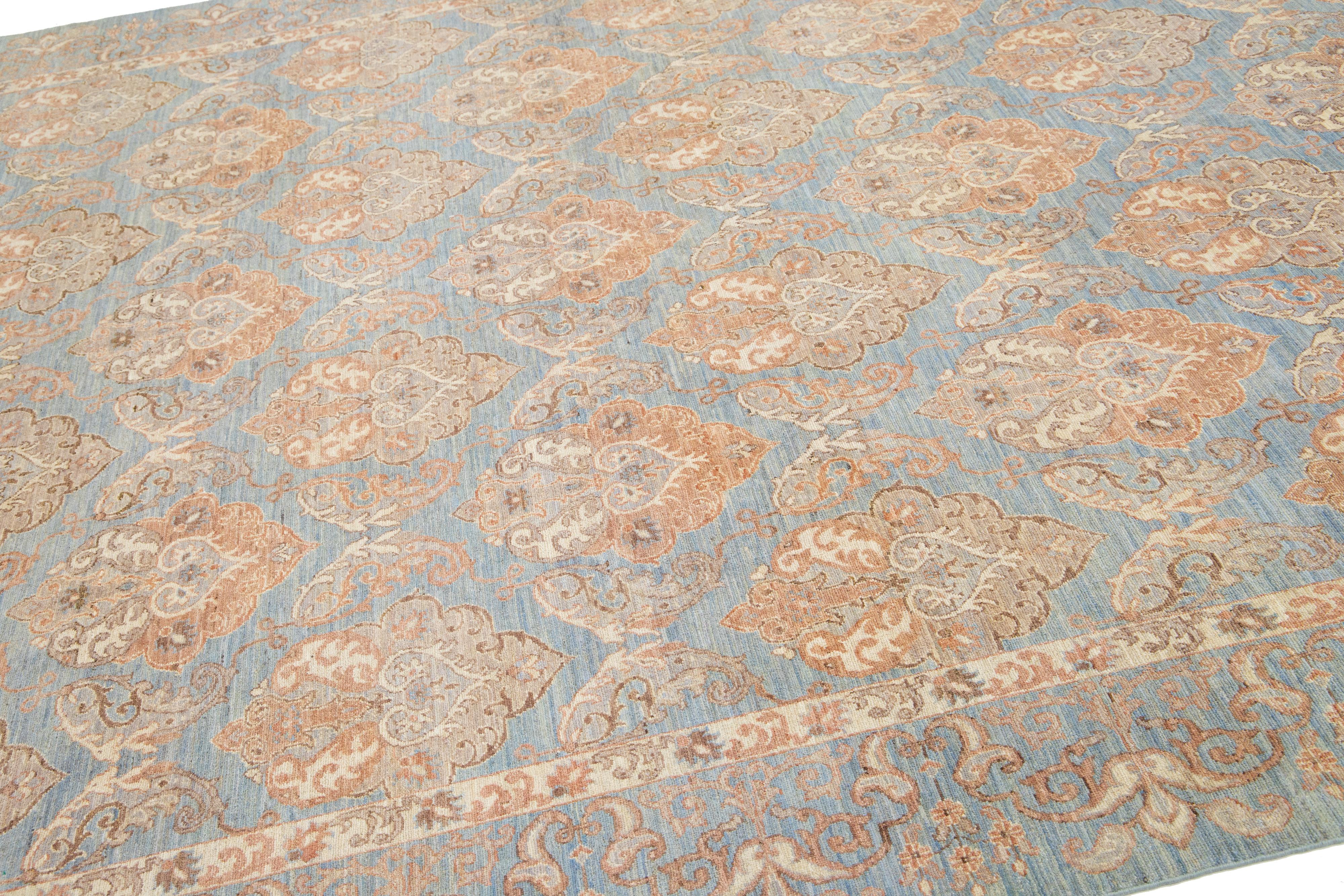 9 x 12 Handmade Modern Designed Oushak Style Blue Wool Rug In New Condition For Sale In Norwalk, CT