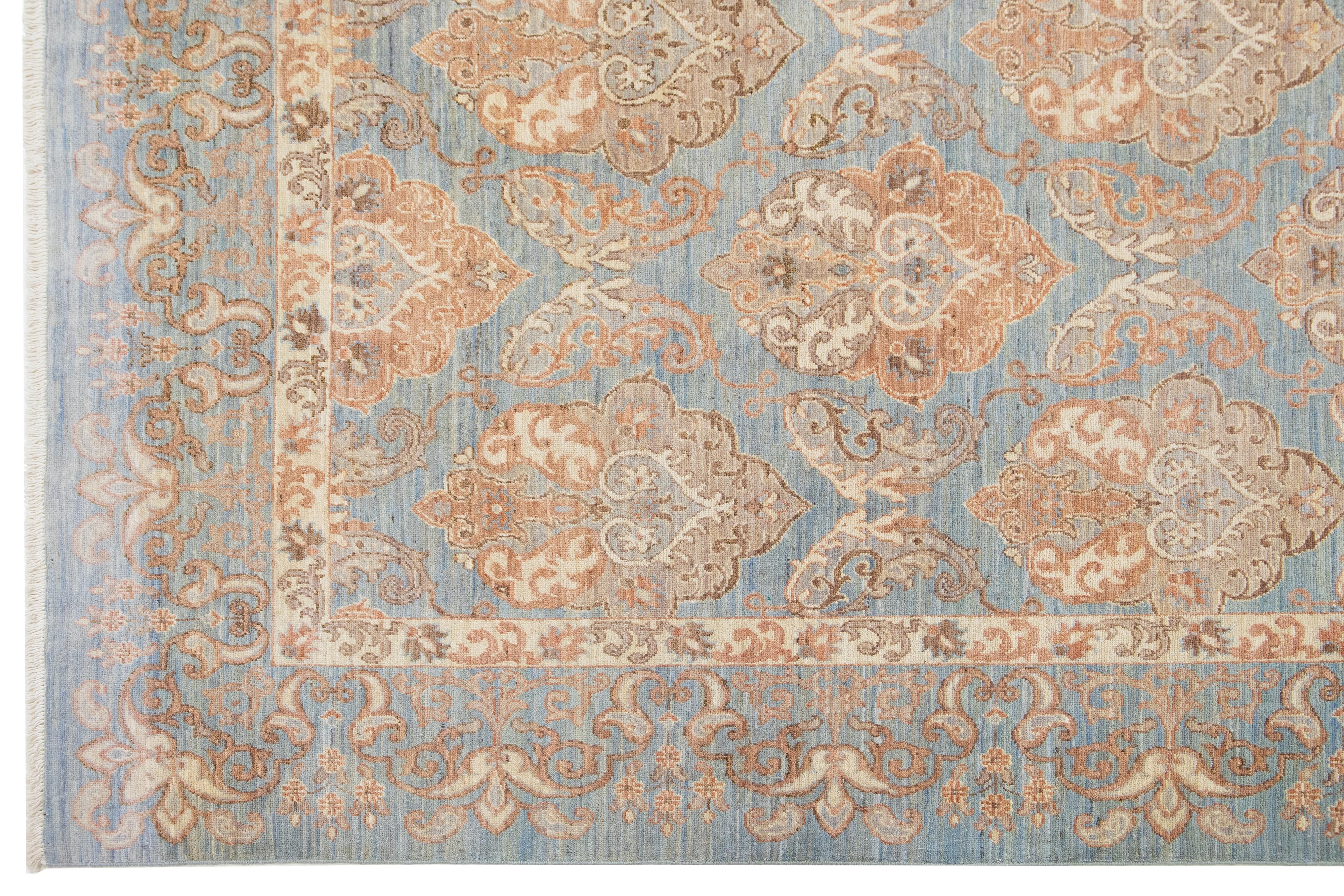 Contemporary 9 x 12 Handmade Modern Designed Oushak Style Blue Wool Rug For Sale