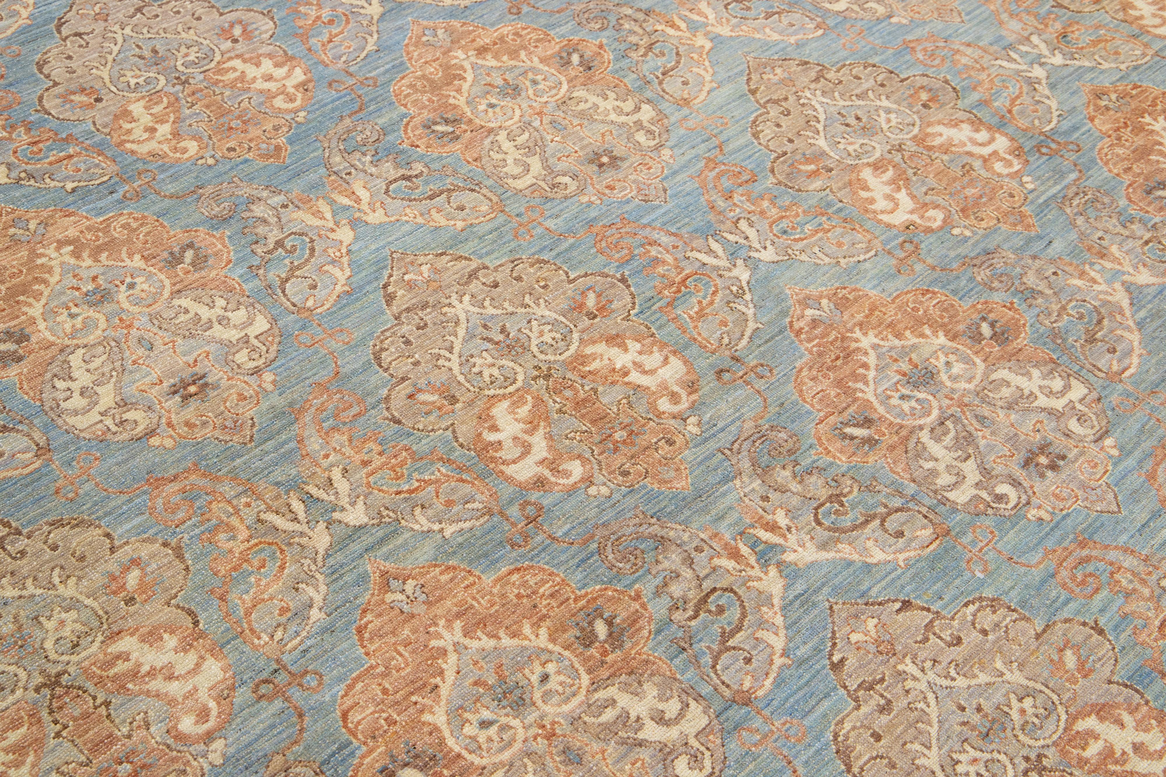 9 x 12 Handmade Modern Designed Oushak Style Blue Wool Rug For Sale 2