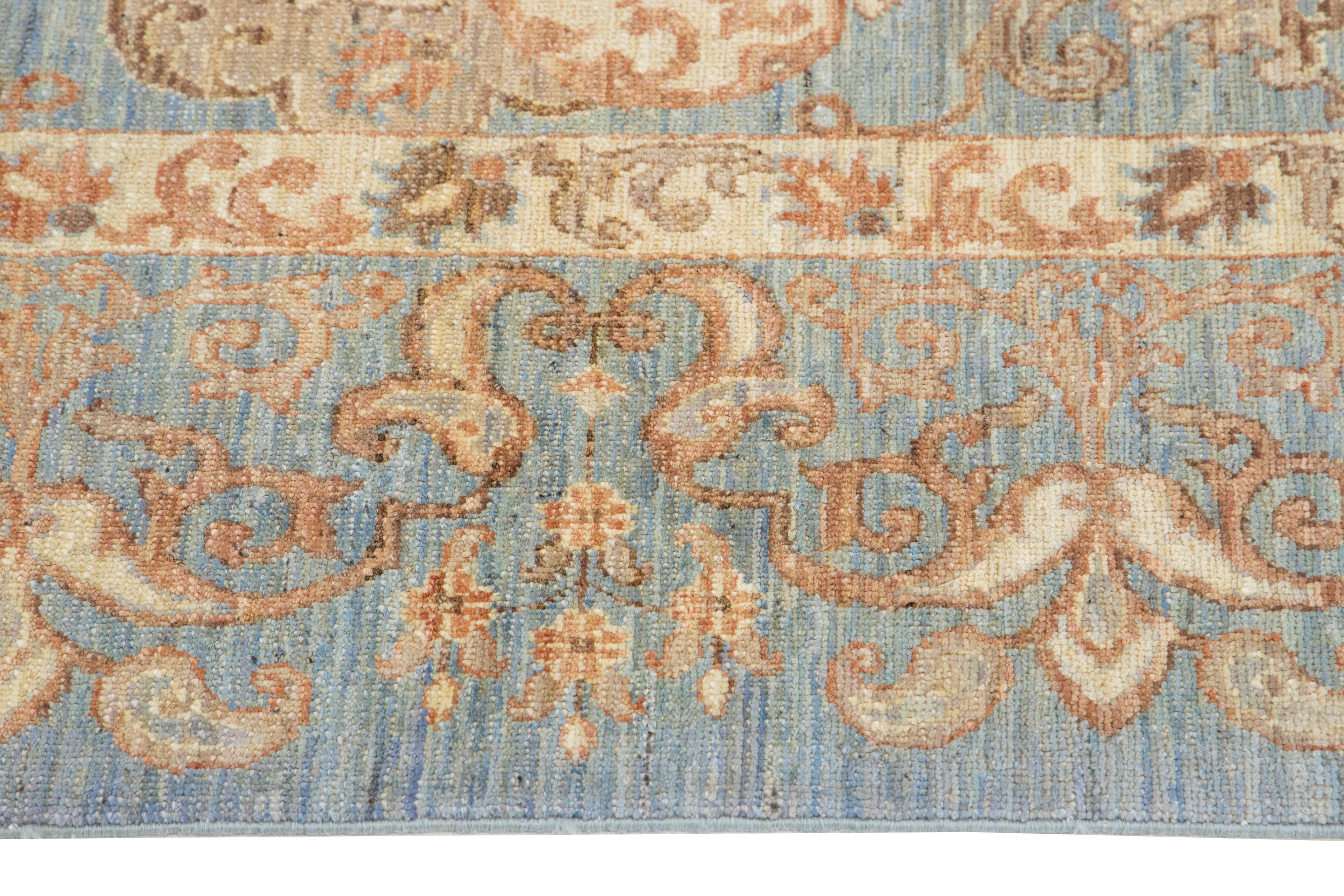 9 x 12 Handmade Modern Designed Oushak Style Blue Wool Rug For Sale 3