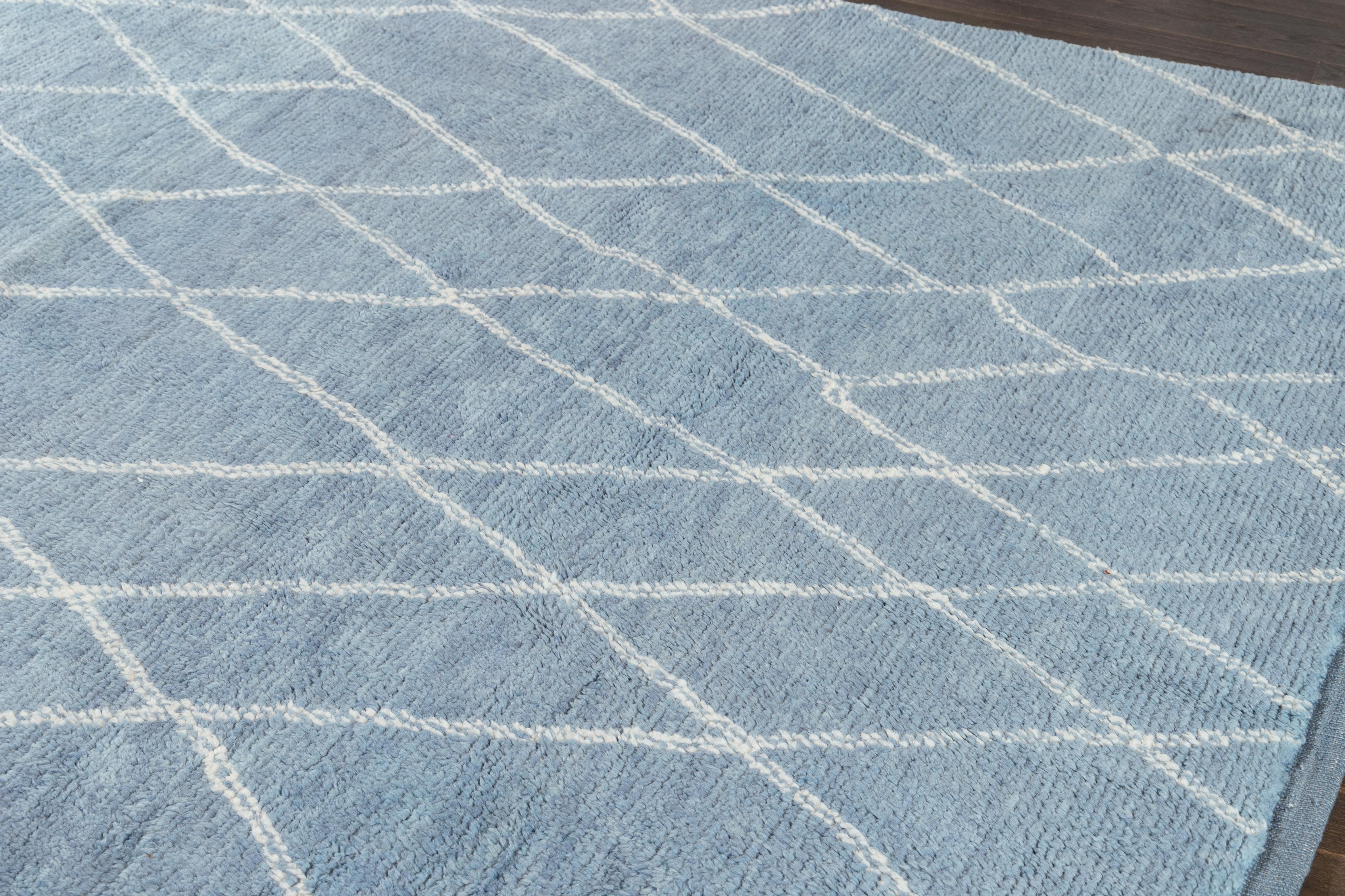 9 x 12 Azul claro Alfombra moderna de lana de estilo marroquí con diseño tribal en venta 2