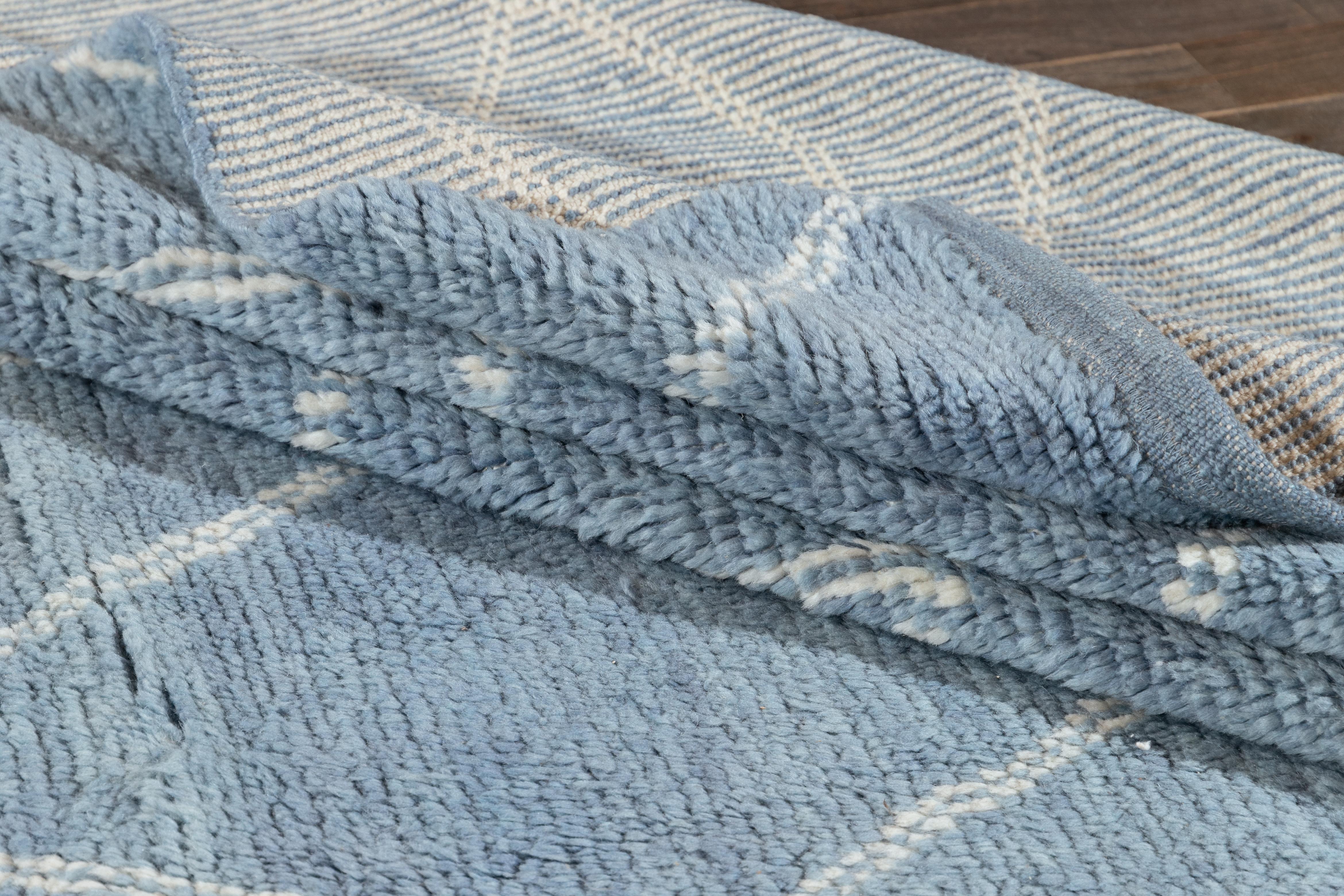 9 x 12 Azul claro Alfombra moderna de lana de estilo marroquí con diseño tribal Turco en venta