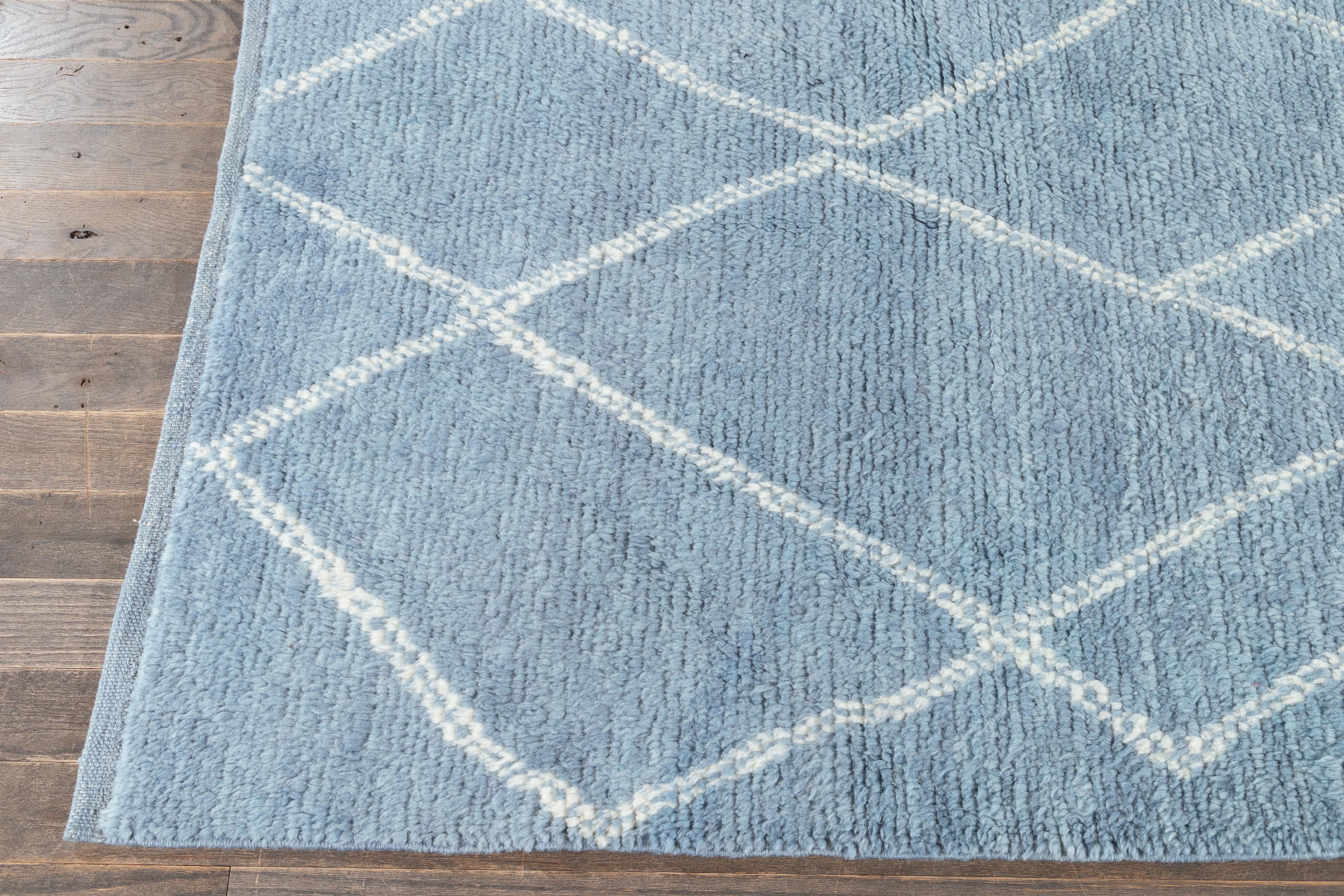 9 x 12 Azul claro Alfombra moderna de lana de estilo marroquí con diseño tribal Anudado a mano en venta