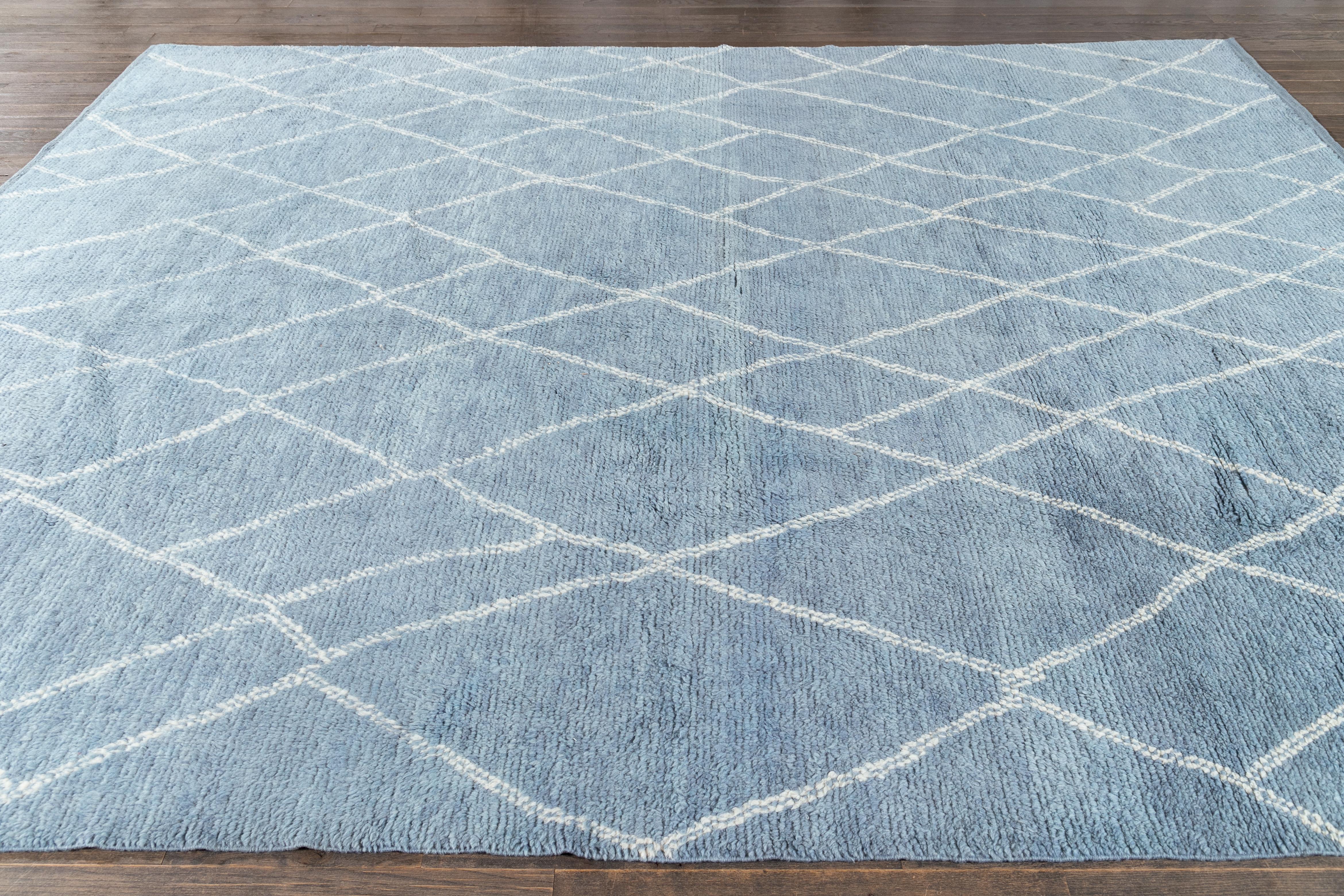 9 x 12 Azul claro Alfombra moderna de lana de estilo marroquí con diseño tribal Siglo XXI y contemporáneo en venta