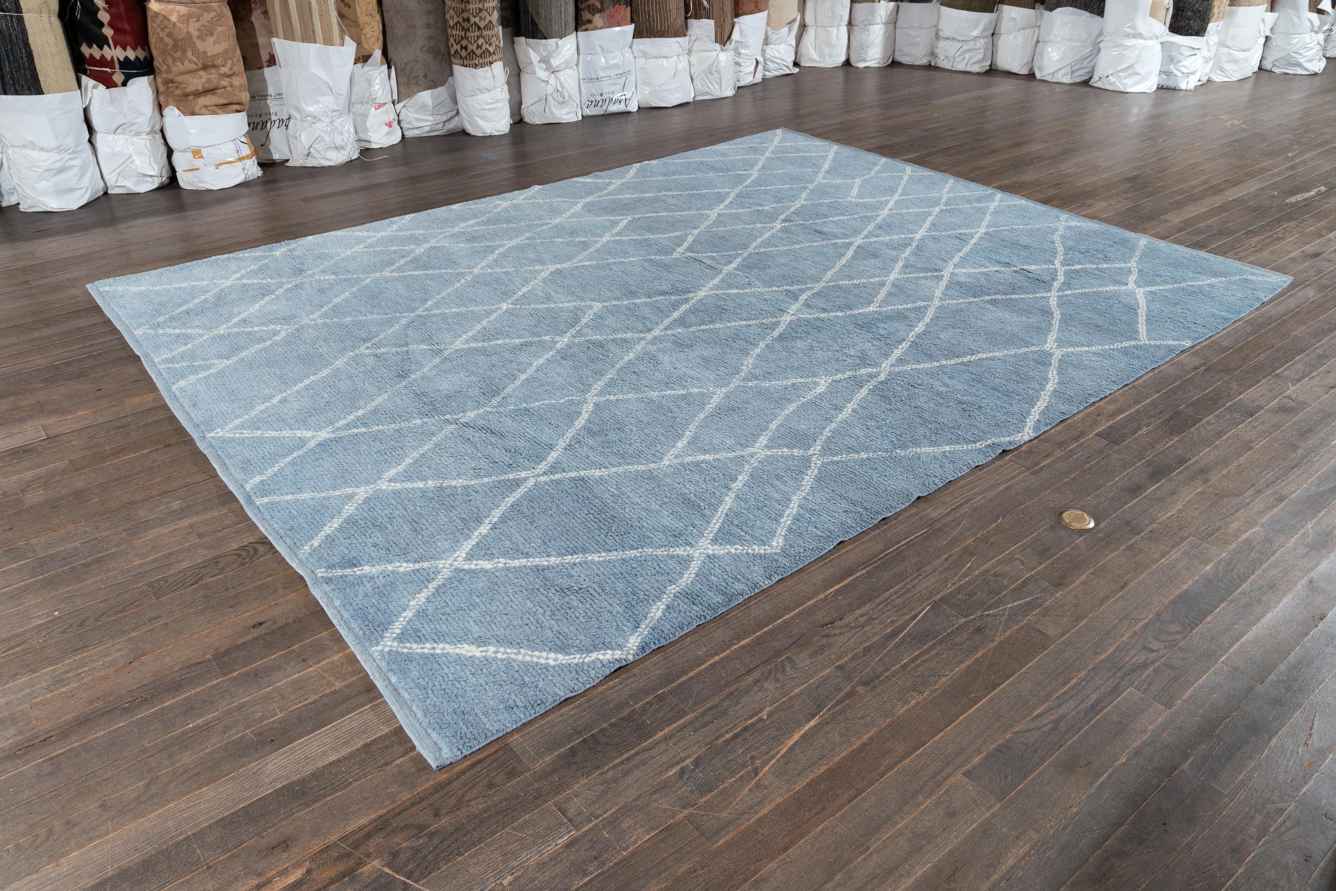 9 x 12 Azul claro Alfombra moderna de lana de estilo marroquí con diseño tribal Lana en venta