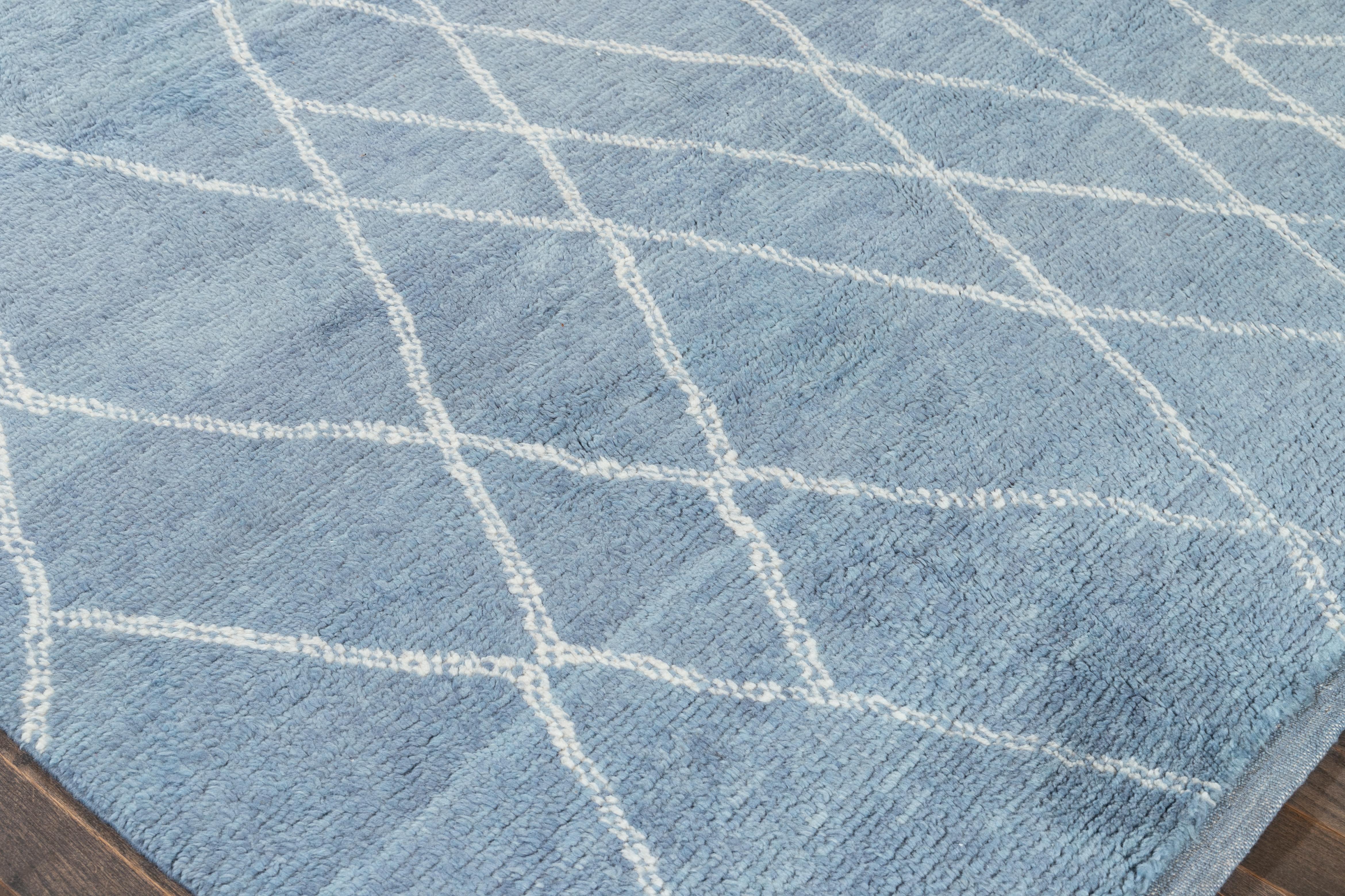 9 x 12 Azul claro Alfombra moderna de lana de estilo marroquí con diseño tribal en venta 1