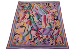 9 x 12 Modern Abstract Expressionist Chinese Wool Rug In Purple, Peach & Teal