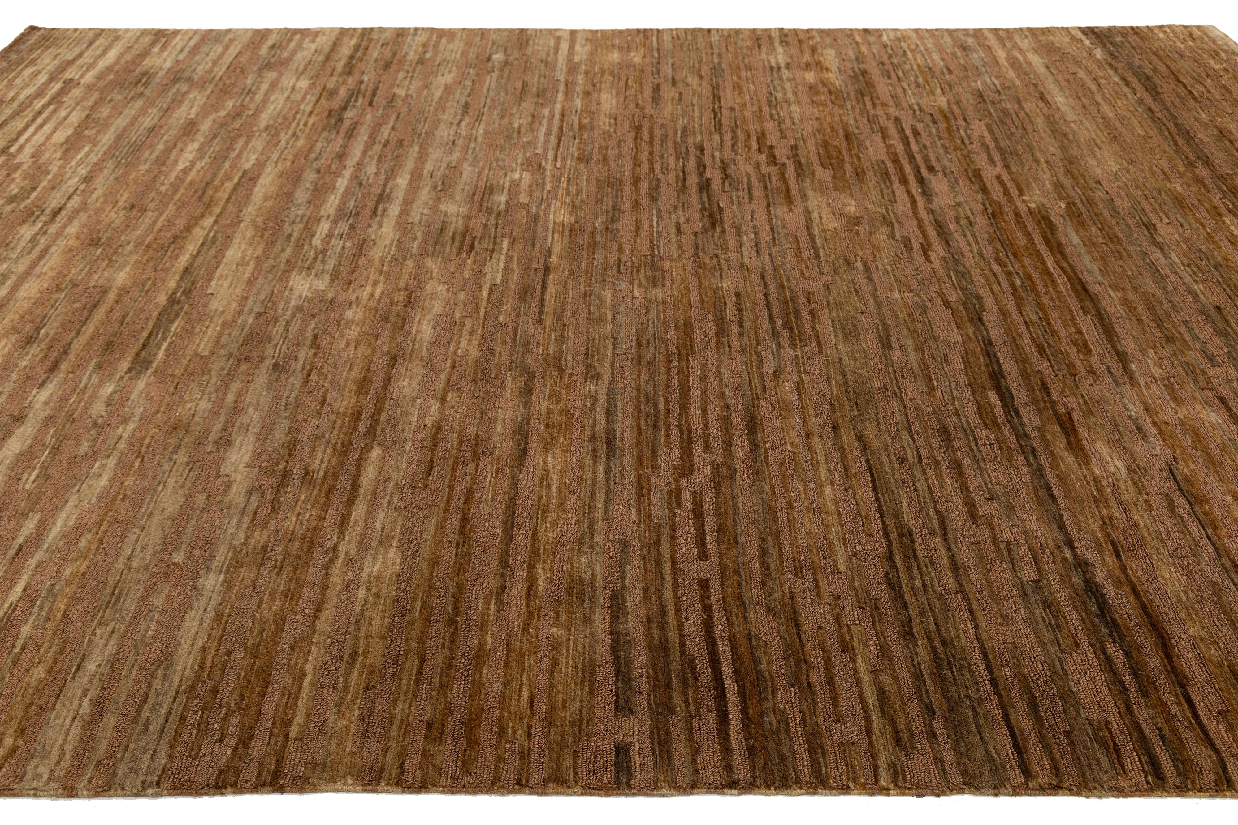 9 x 12 Modern Brown Wool and Jute Rug With Abstract Design im Angebot 2