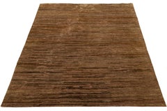 9 x 12 Tapis moderne en laine et jute marron à motif abstrait