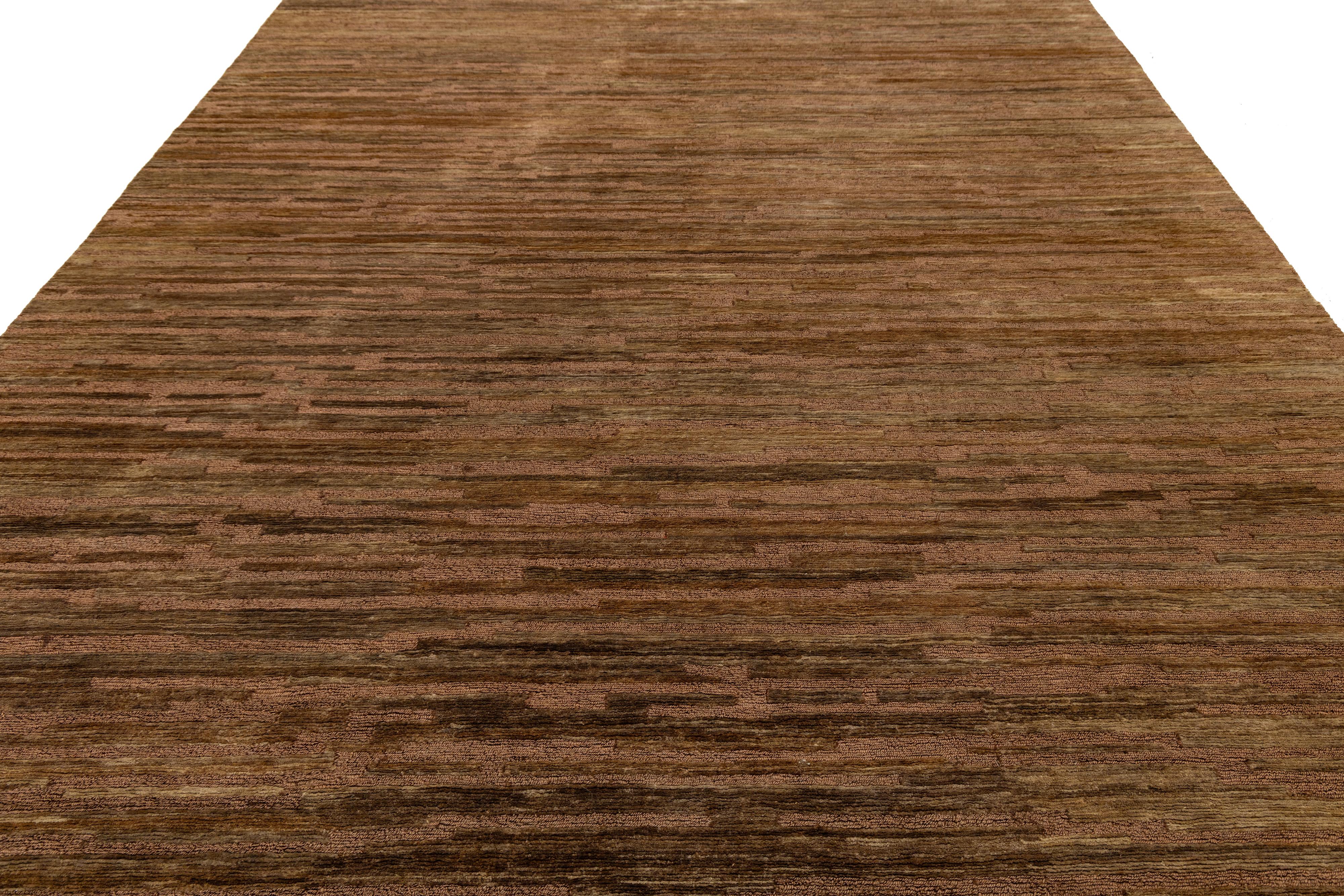 9 x 12 Modern Brown Wool and Jute Rug With Abstract Design (Wolle) im Angebot