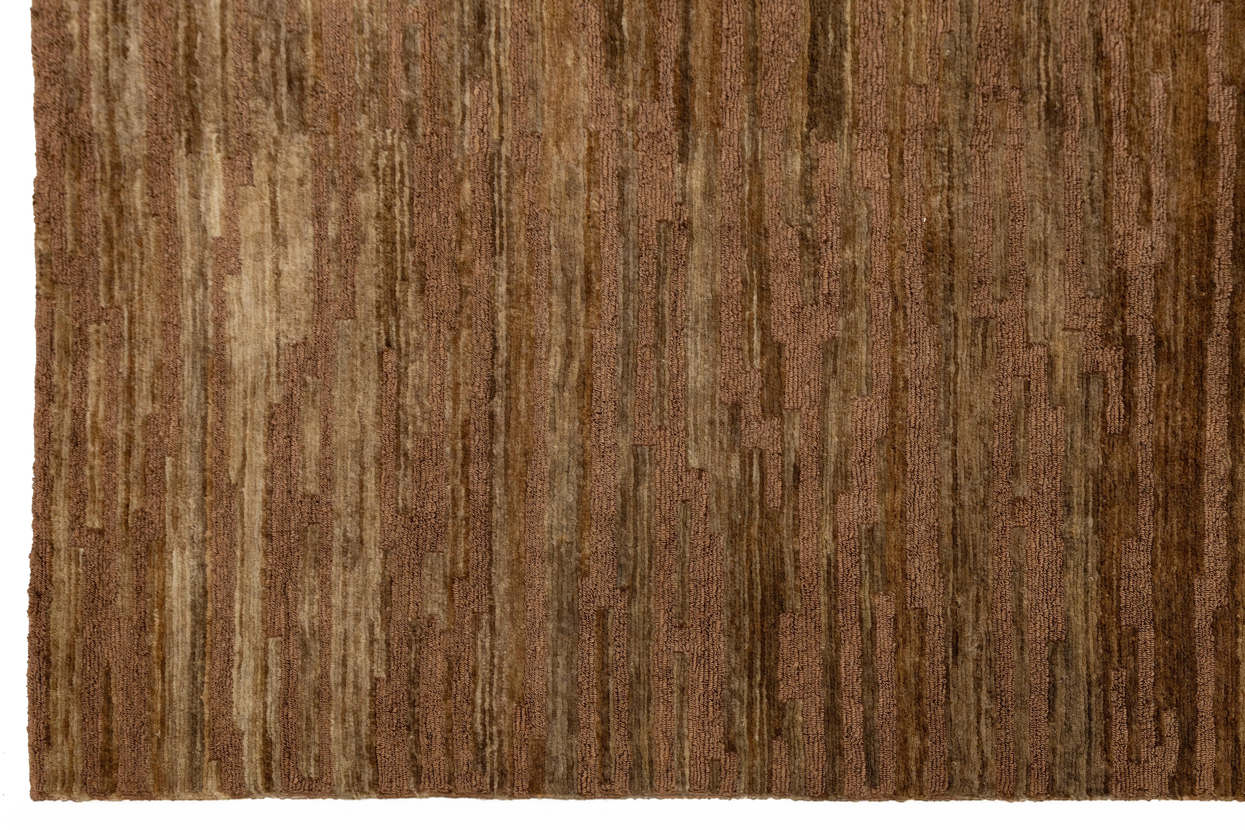 9 x 12 Modern Brown Wool and Jute Rug With Abstract Design im Angebot 1