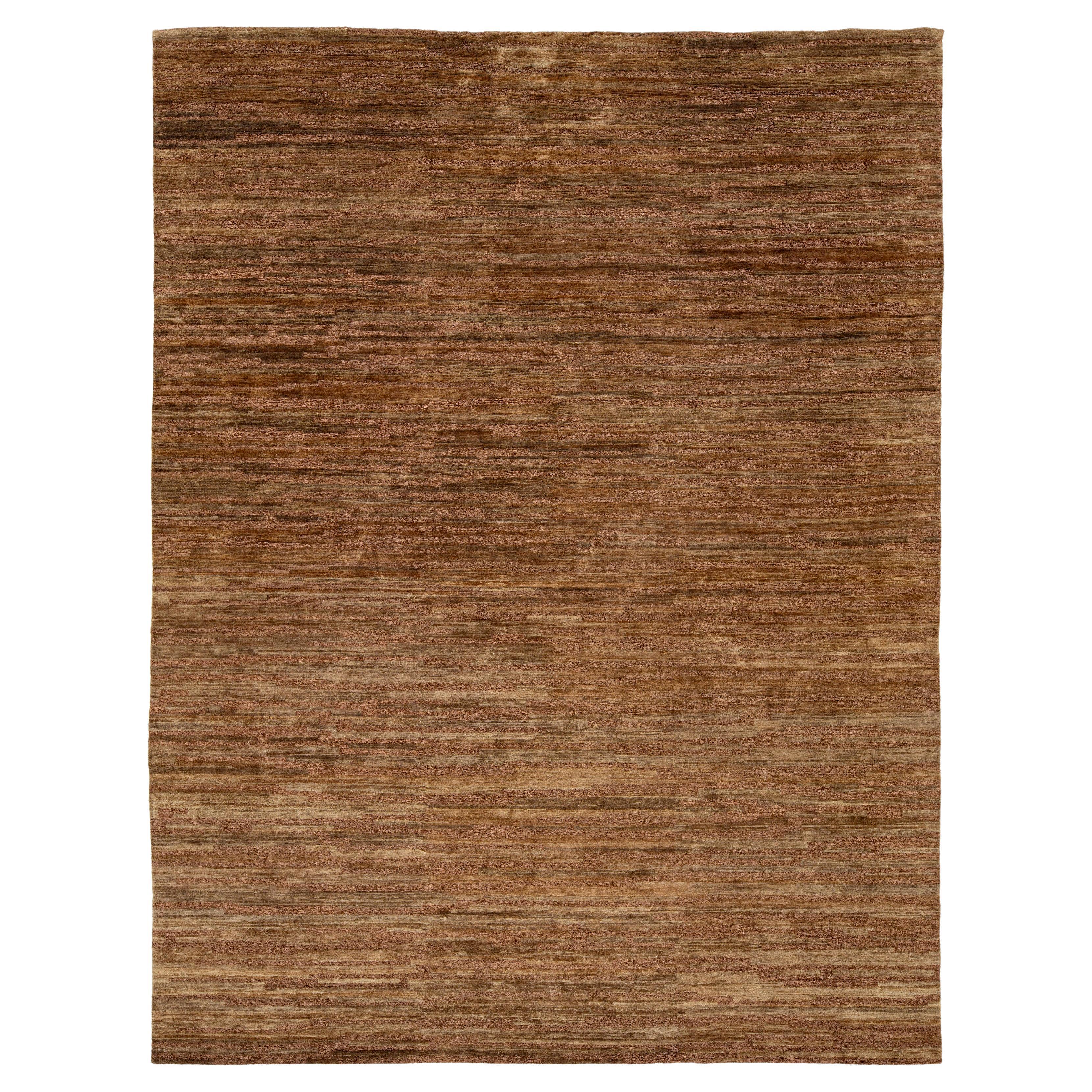 9 x 12 Modern Brown Wool and Jute Rug With Abstract Design