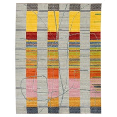 9 x 12 Tapis en laine multicolore moderne tissé à la main avec design abstrait