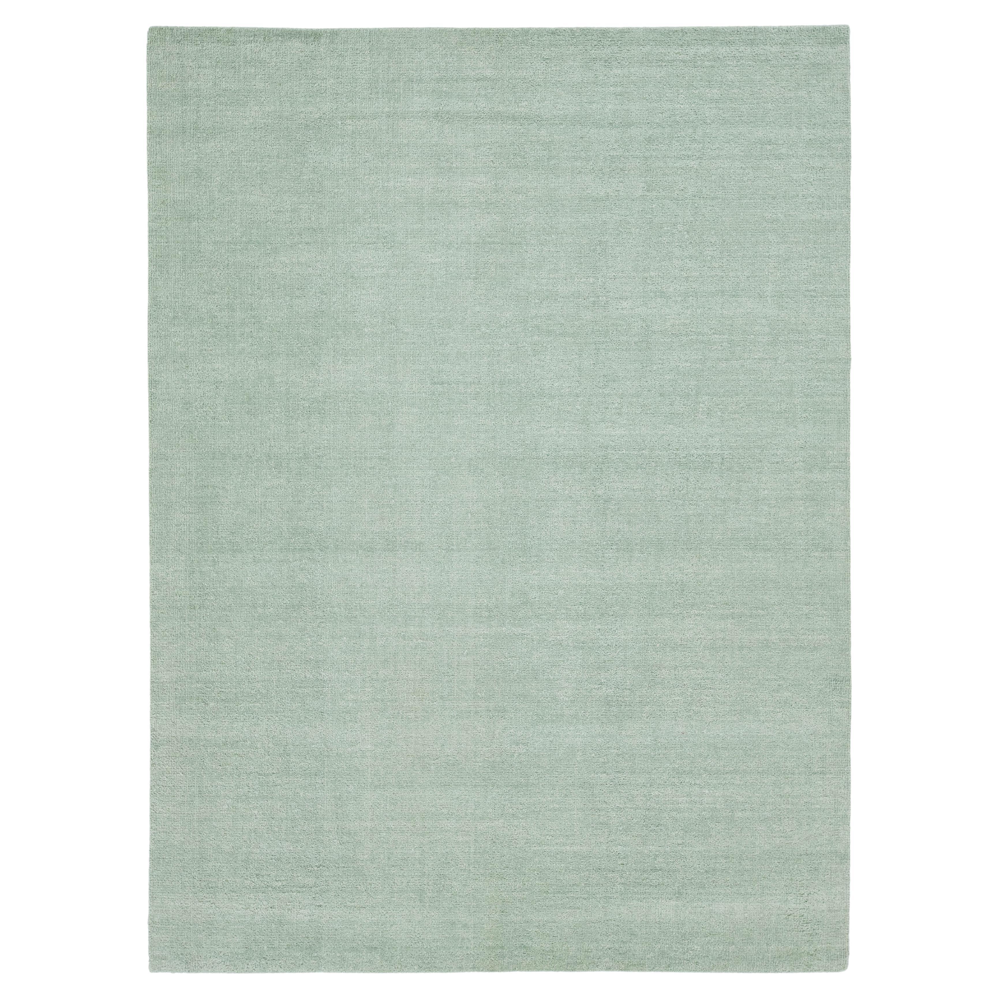 9 x 12 Alfombra moderna de lana de textura india hecha a mano en un verde claro sólido