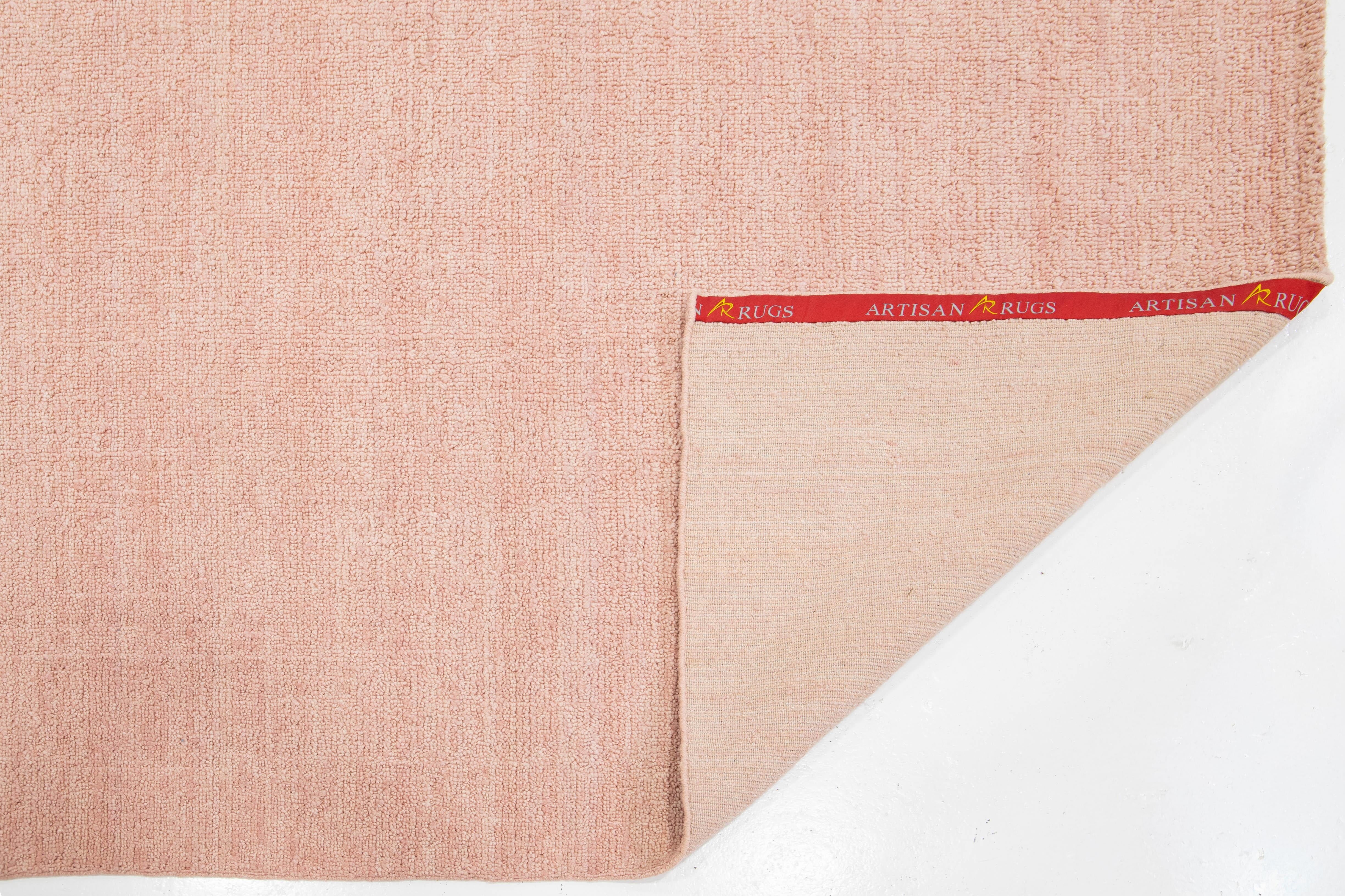 9 X 12 Alfombra moderna de lana con textura india hecha a mano en color rosa sólido Moderno en venta