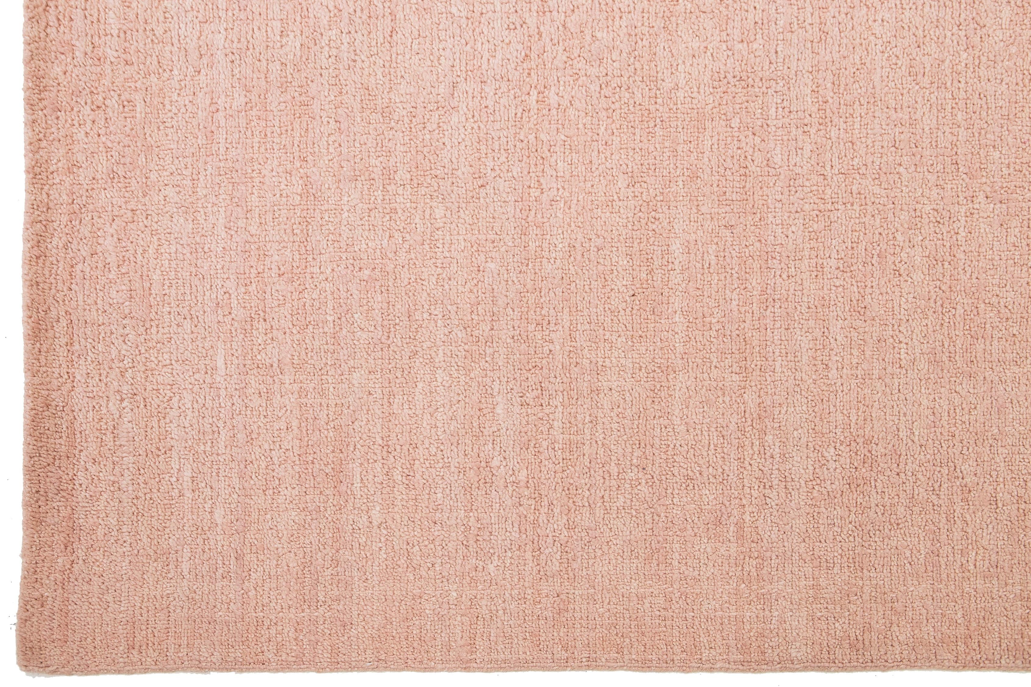 9 X 12 Alfombra moderna de lana con textura india hecha a mano en color rosa sólido Lana en venta