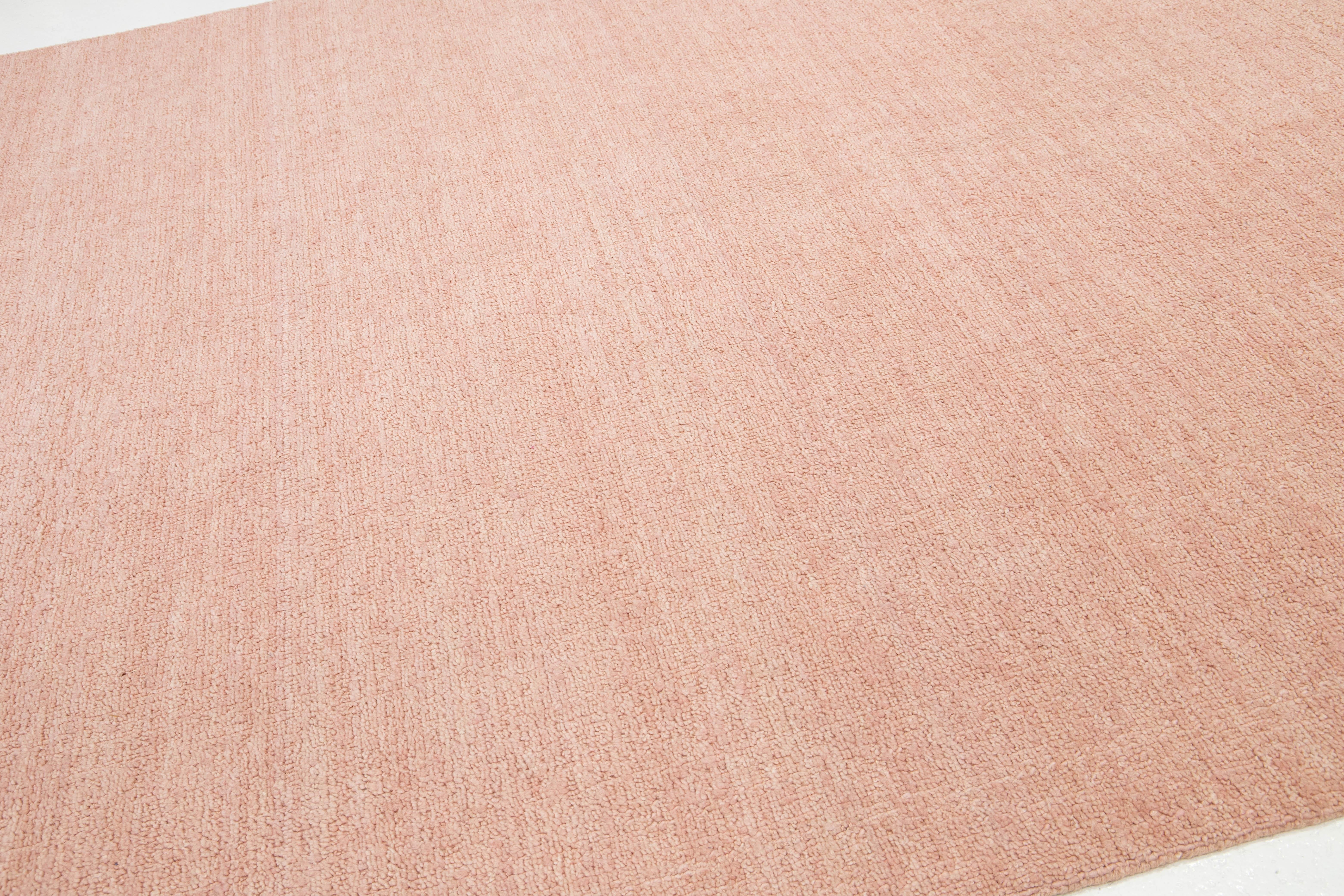 9 X 12 Alfombra moderna de lana con textura india hecha a mano en color rosa sólido en venta 1