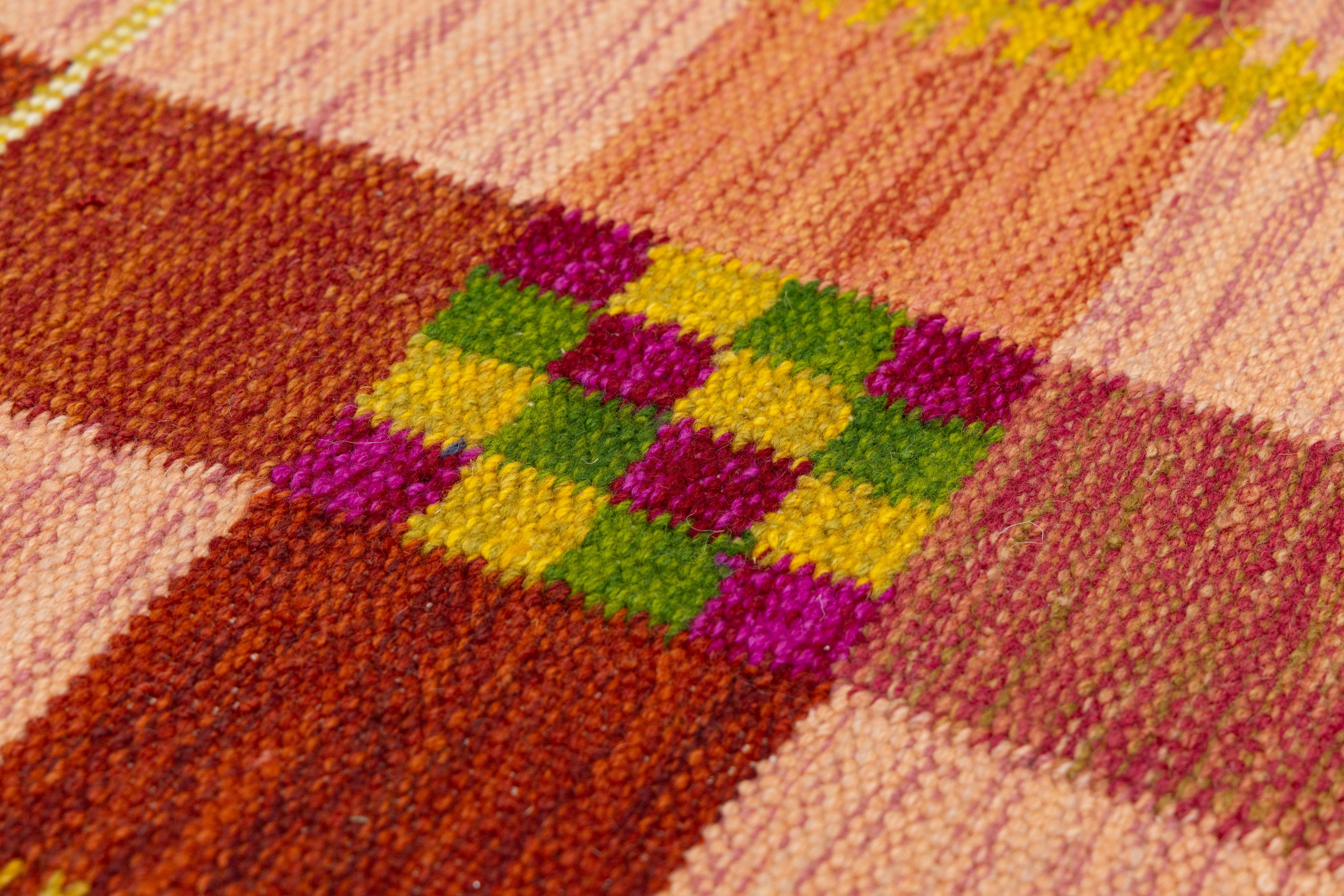 9 x 12 Moderner flachgewebter Wollteppich im schwedischen Stil in Orange mit geometrischem Muster im Angebot 2