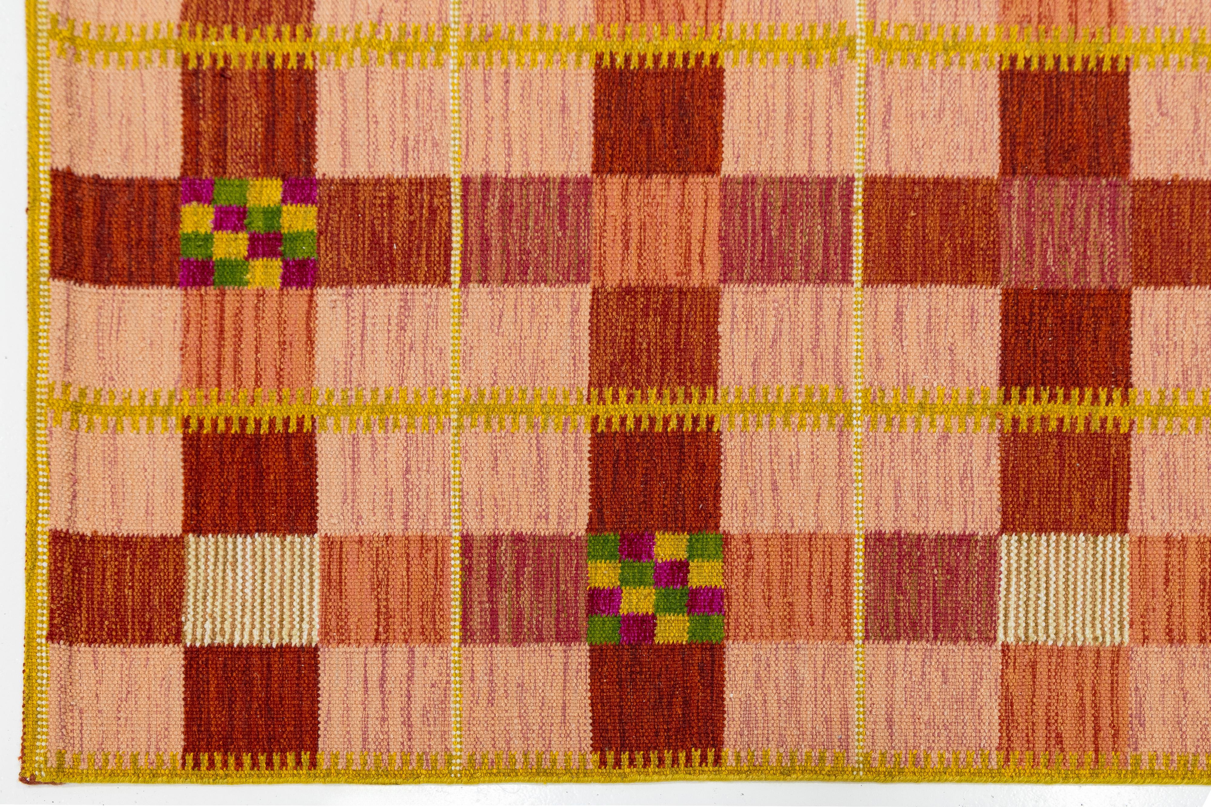 9 x 12 Moderner flachgewebter Wollteppich im schwedischen Stil in Orange mit geometrischem Muster im Zustand „Neu“ im Angebot in Norwalk, CT
