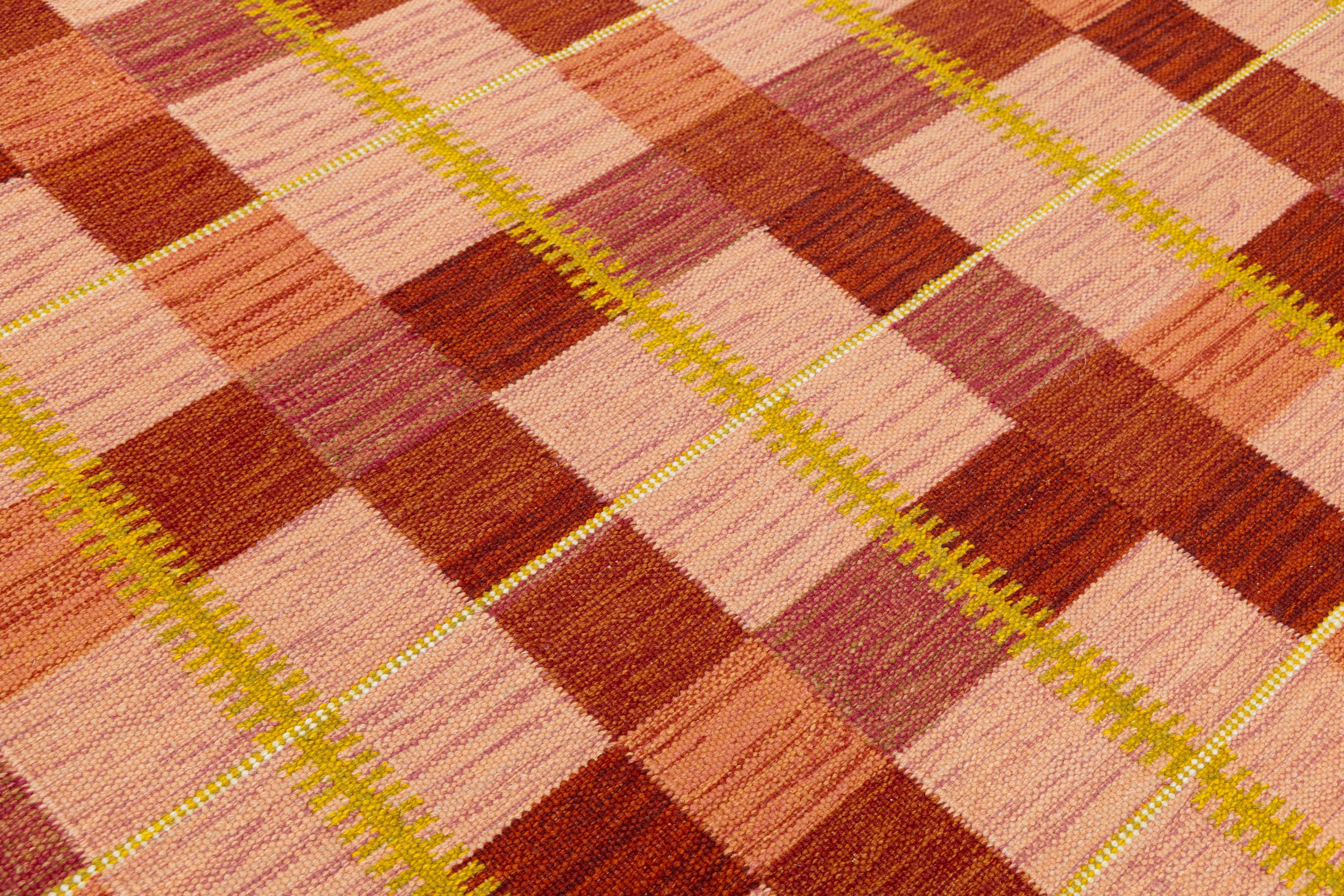 9 x 12 Moderner flachgewebter Wollteppich im schwedischen Stil in Orange mit geometrischem Muster (Wolle) im Angebot