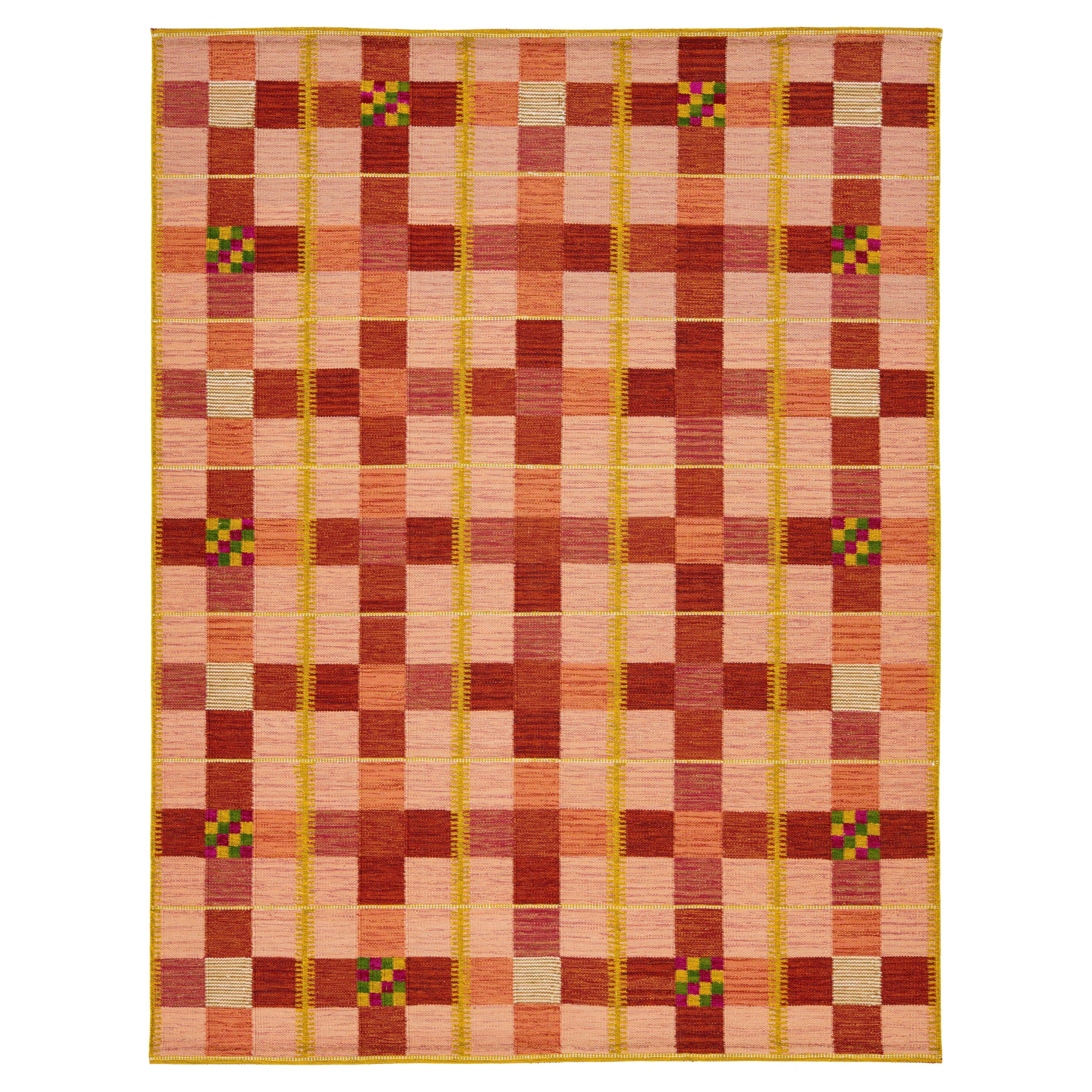 9 x 12 Modern Swedish Style Flat-Weave Wool Rug in Orange With Geometric Pattern