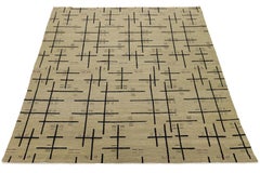 9 x 12 Modern Turkish Woven Tan Wool Rug with Art Deco Design
