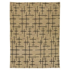 9 x 12 Modern Turkish Woven Tan Wool Rug with Art Deco Design