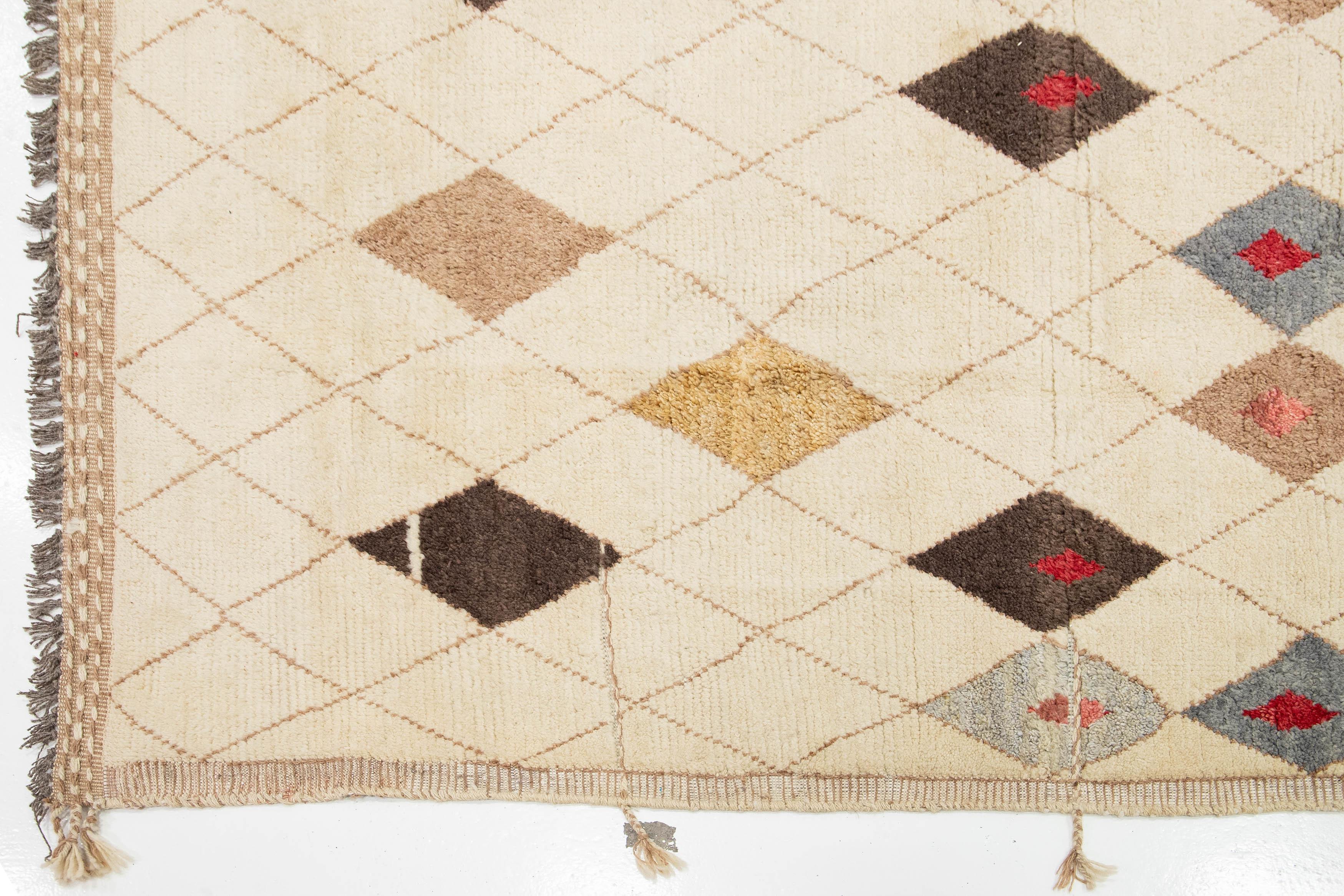 9 x 13 Moderna Alfombra De Lana Estilo Marroquí Tribal Hecha A Mano En Beige en venta 3