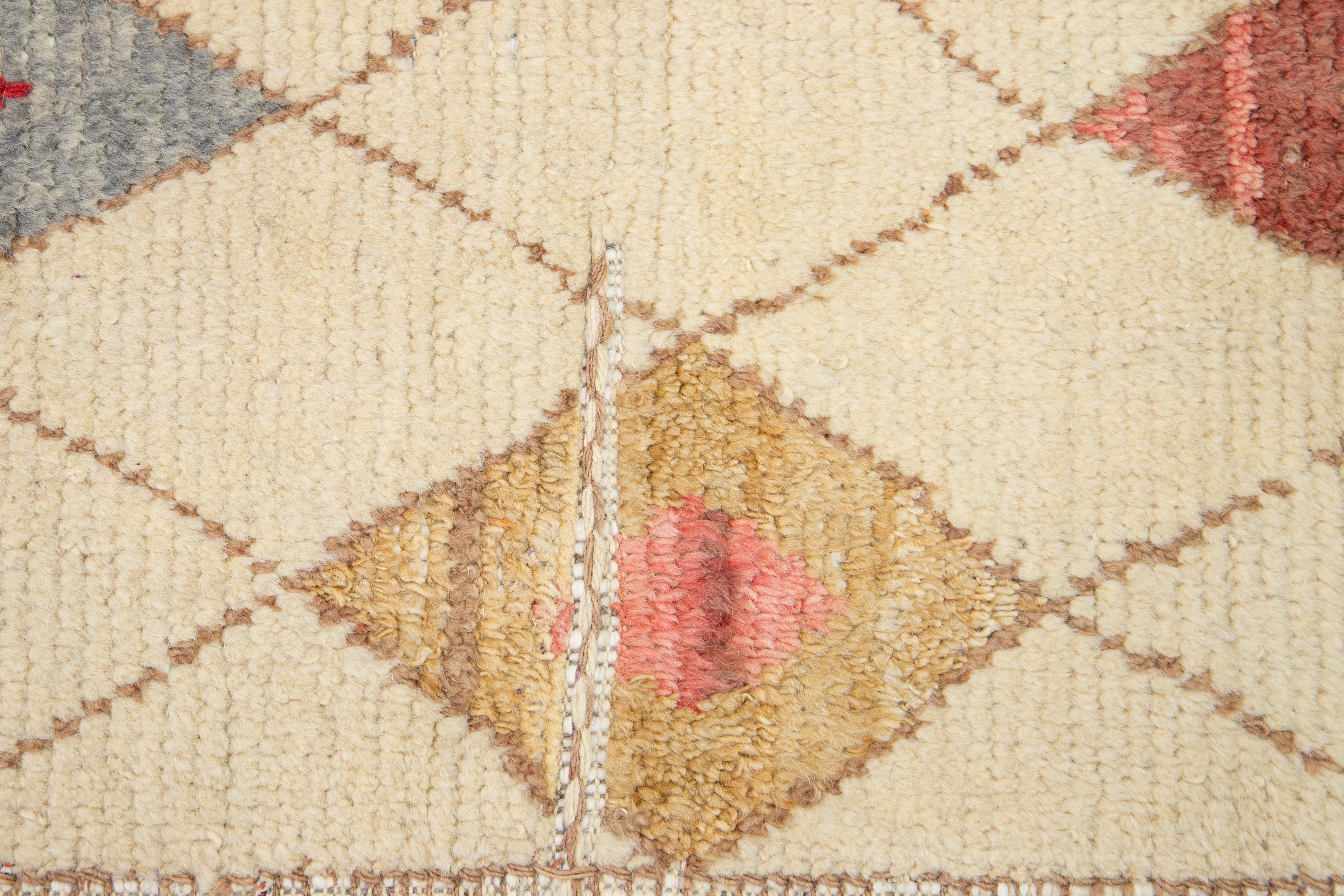9 x 13 Moderna Alfombra De Lana Estilo Marroquí Tribal Hecha A Mano En Beige Anudado a mano en venta