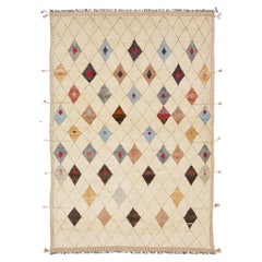 9 x 13 Modern Handmade Tribal Moroccan Style Wool Rug In Beige