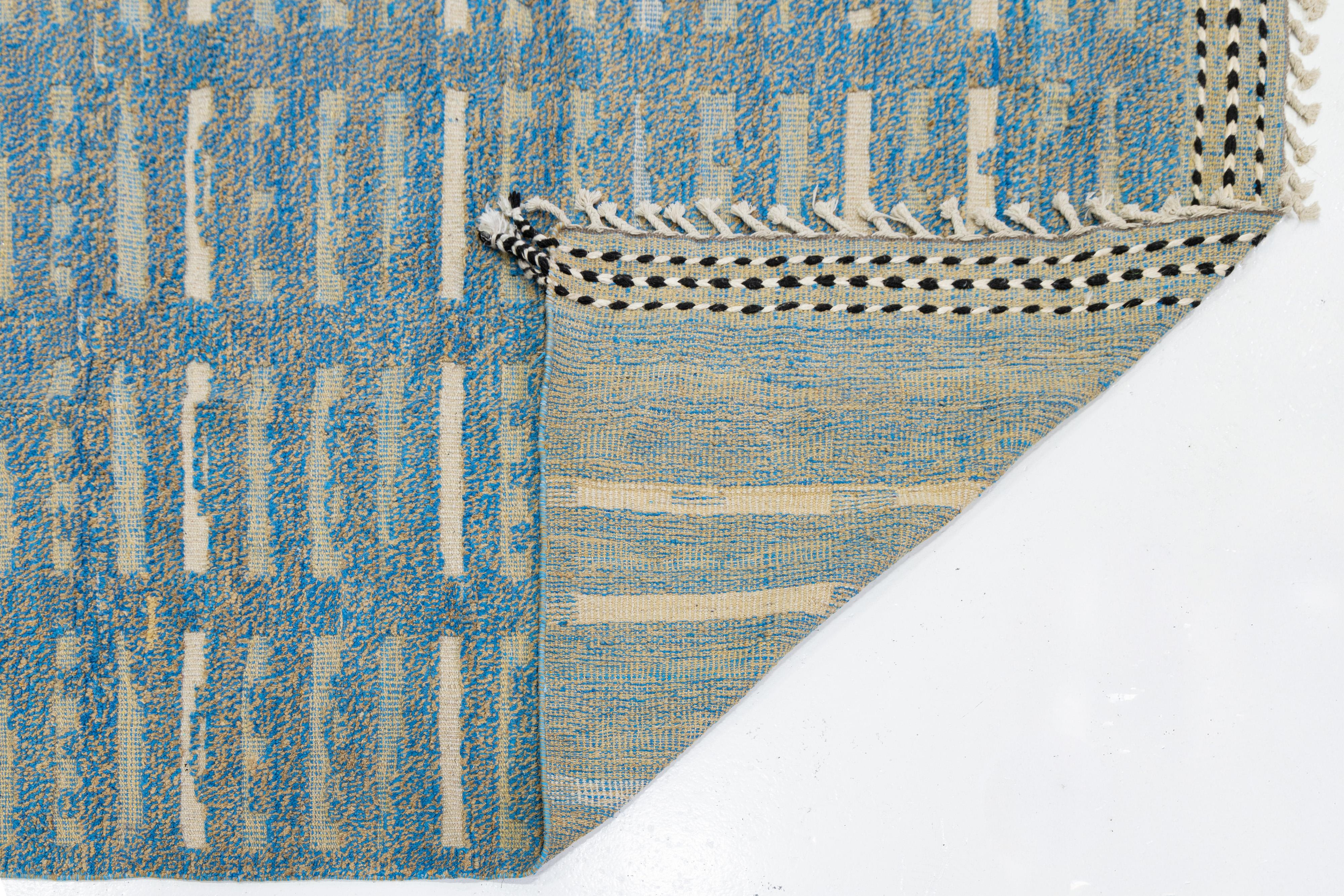 9 x 13 Alfombra Moderna De Lana Estilo Marroquí En Azul Con Diseño Geométrico Anudado a mano en venta