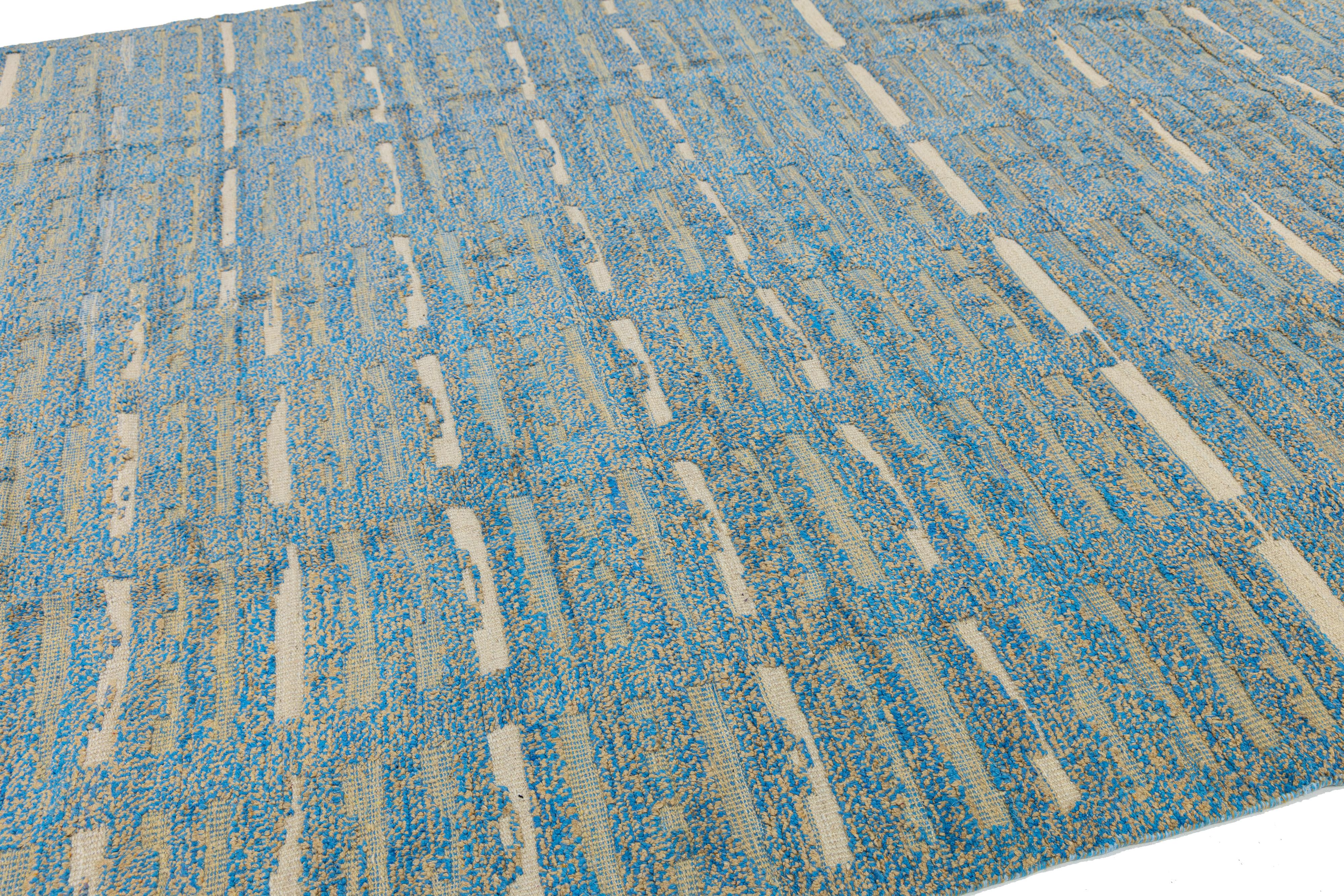 9 x 13 Alfombra Moderna De Lana Estilo Marroquí En Azul Con Diseño Geométrico en venta 2